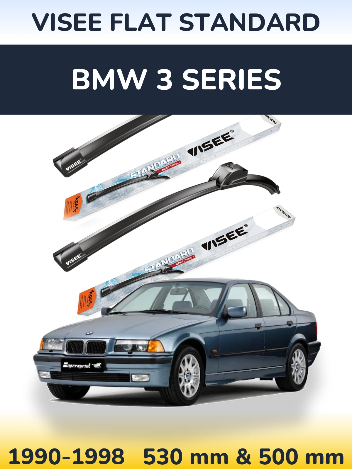 Комплект передніх щіток VISEE FLAT STANDARD 530 & 500 мм для BMW 3 Series 1990-1998