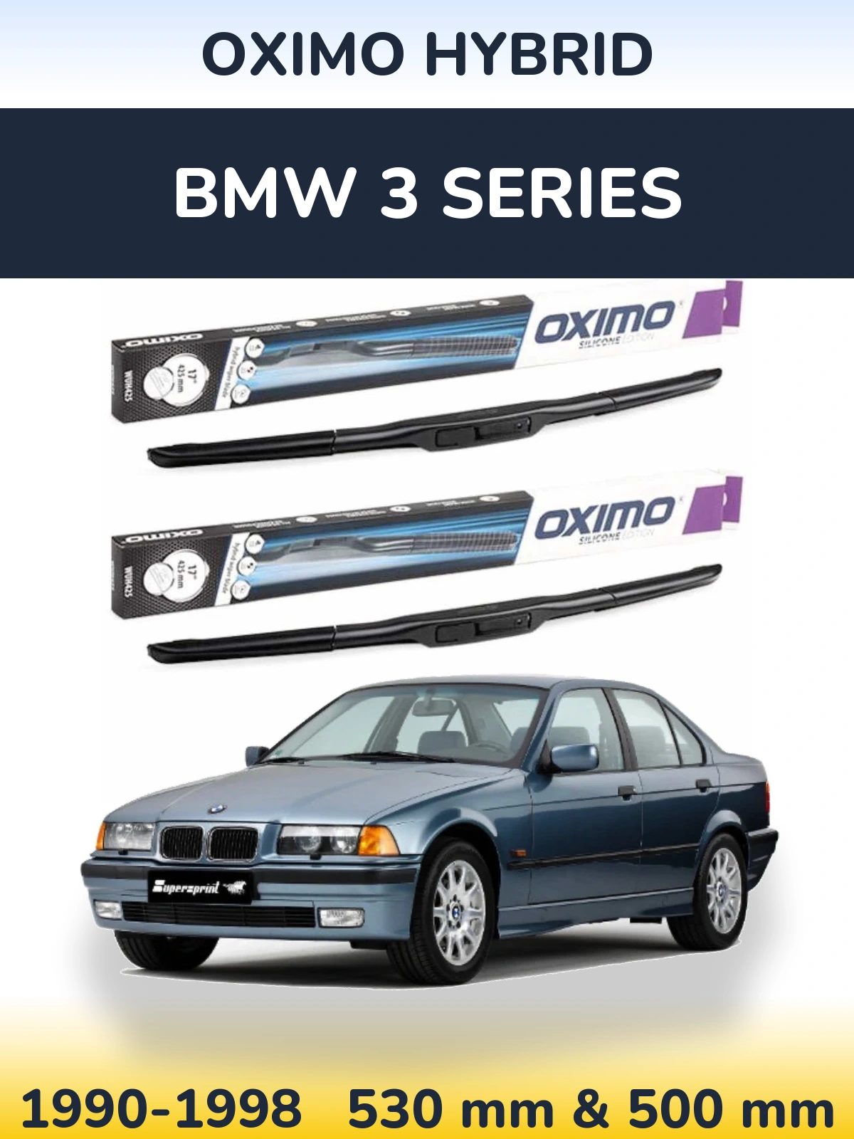 Комплект передніх щіток Oximo Hybrid 530 & 500 мм для BMW 3 Series 1990-1998
