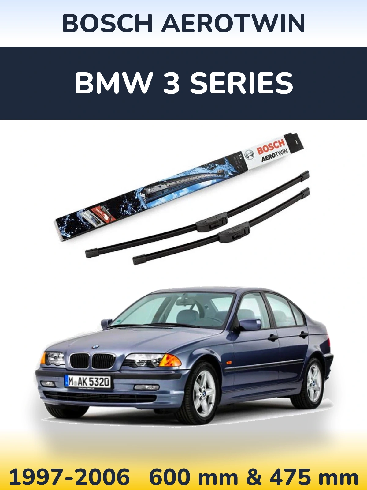 Комплект передніх щіток BOSCH AeroTwin 600 & 475 мм для BMW 3 Series 1997-2006
