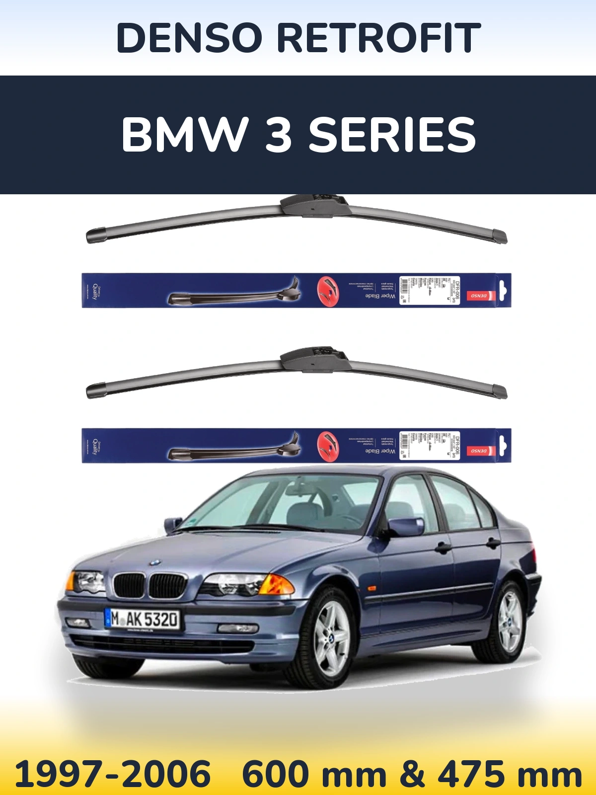 Комплект передніх щіток Denso Retrofit 600 & 475 мм для BMW 3 Series 1997-2006