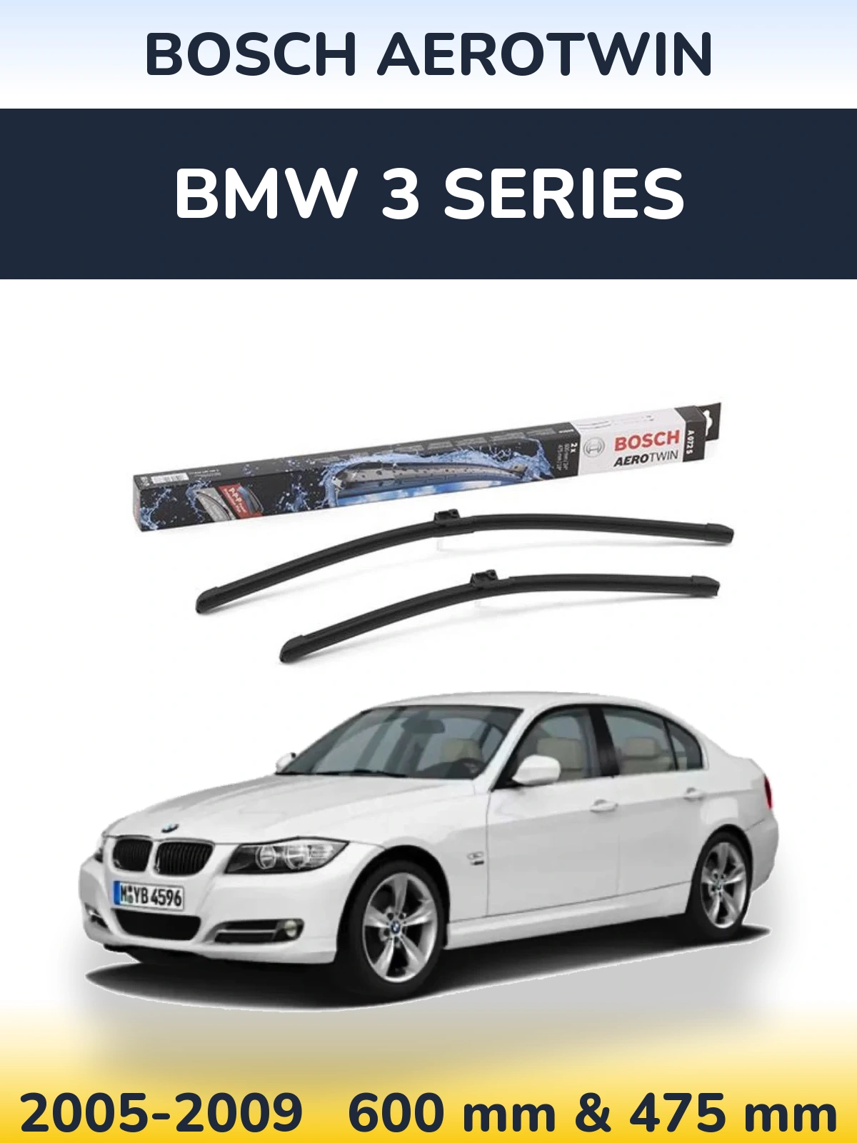 Комплект передних дворников BOSCH AeroTwin 600 & 475 мм для BMW 3 Series 2005-2009