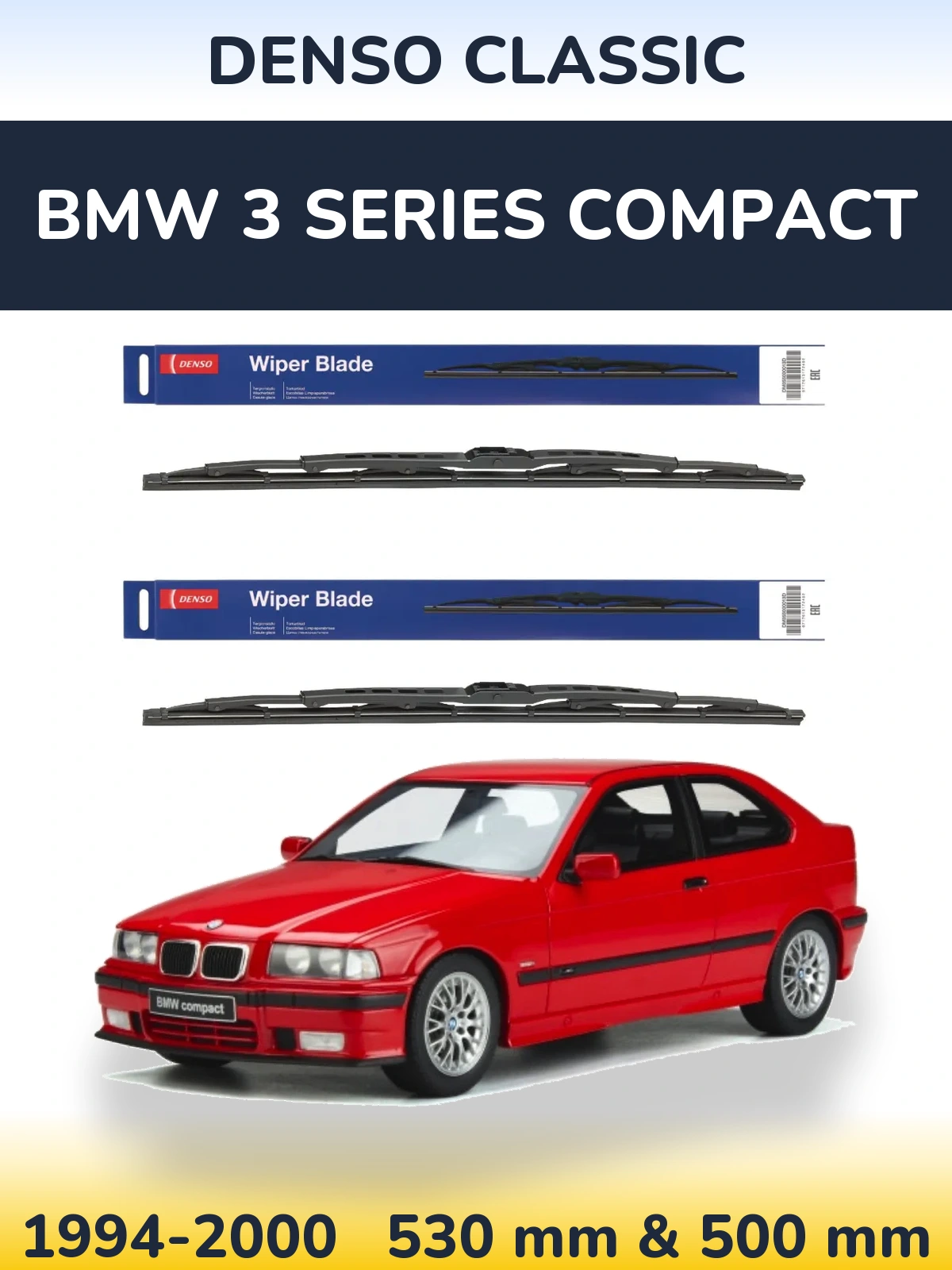 Front wiper blade set Denso Classic 530 & 500 mm for BMW 3 Series Compact 1994-2000