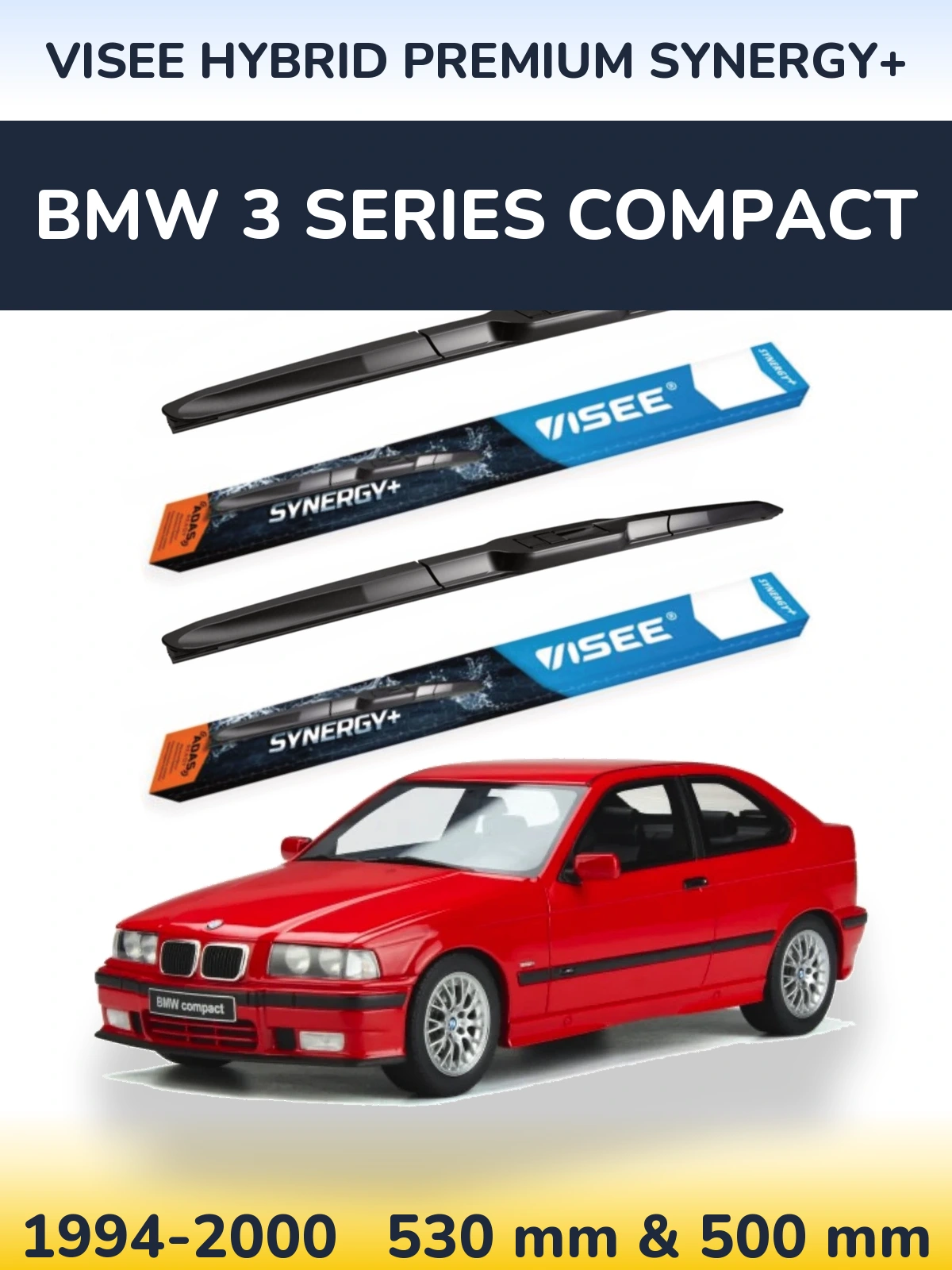 Komplet przednich wycieraczek VISEE HYBRID PREMIUM SYNERGY+ 530 & 500 mm do BMW Seria 3 Compact 1994-2000