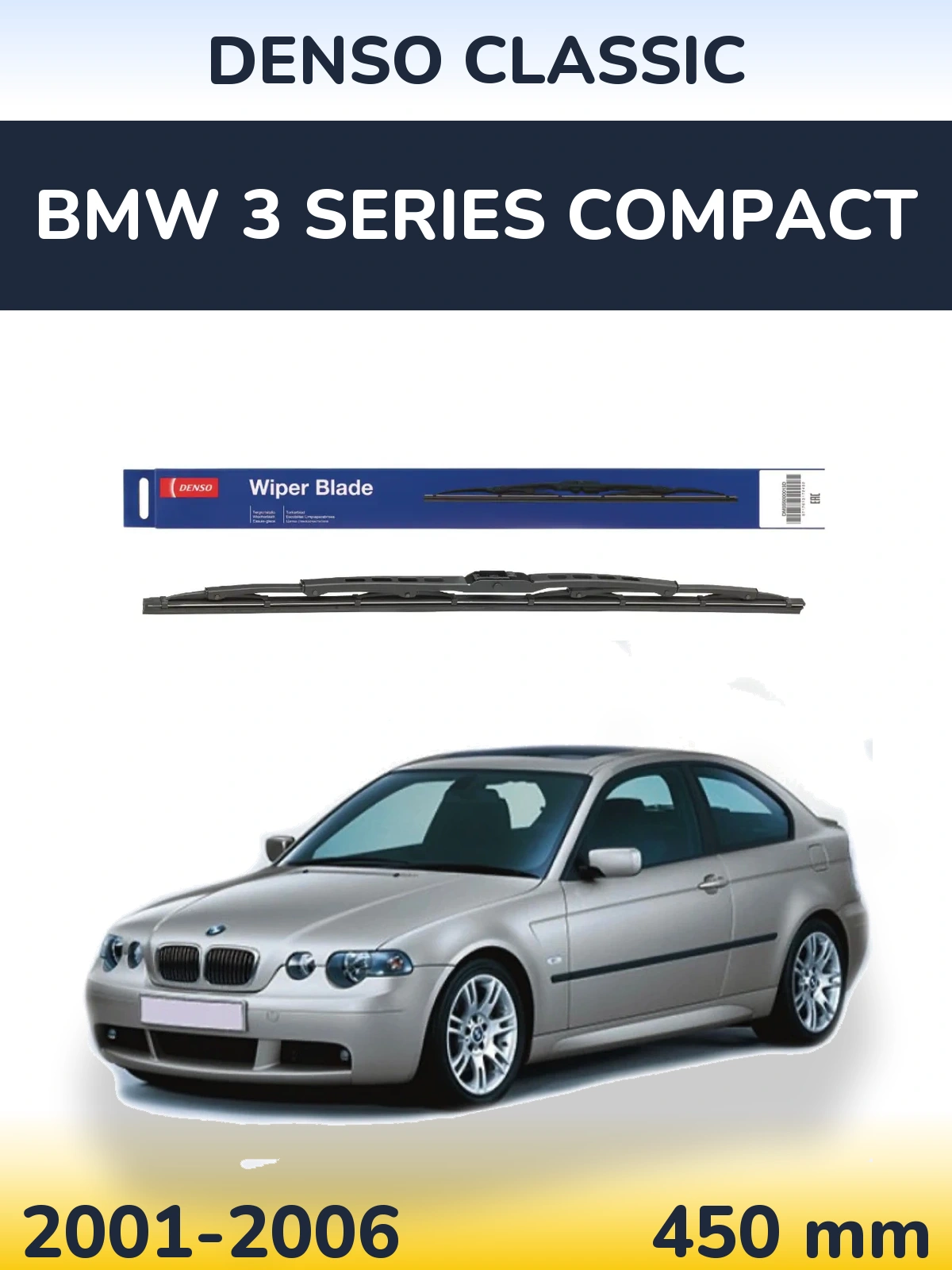 Rear wiper blade Denso Classic 450 mm for BMW 3 Series Compact 2001-2006