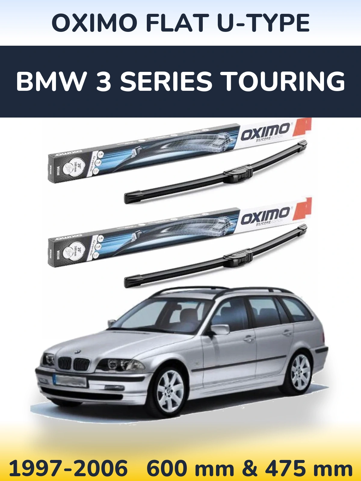Комплект передних дворников Oximo Flat U-type 600 & 475 мм для BMW 3 Series Touring 1997-2006