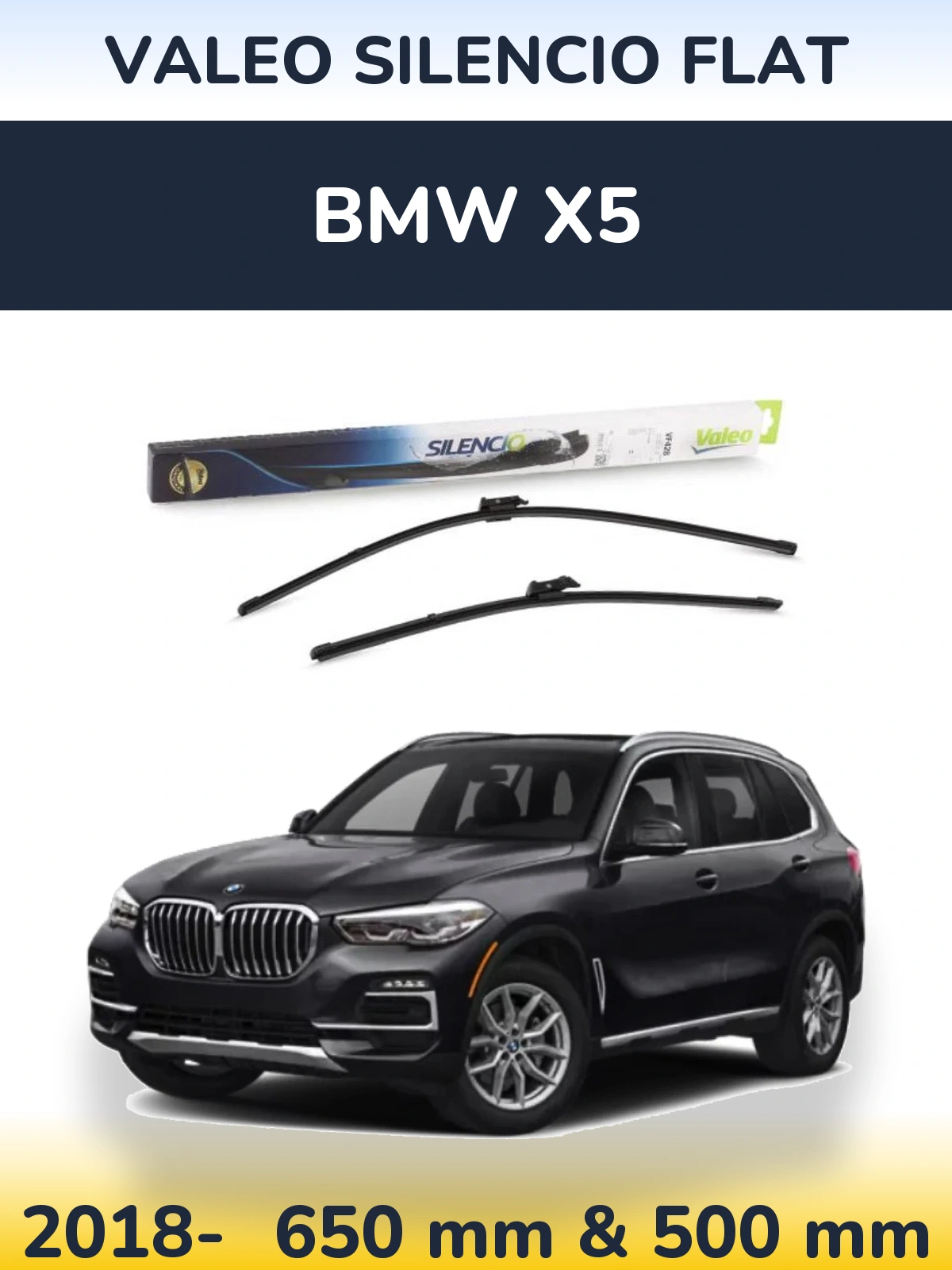Front wiper blade set Valeo Silencio Flat 650 & 500 mm for BMW X5 2018-2026
