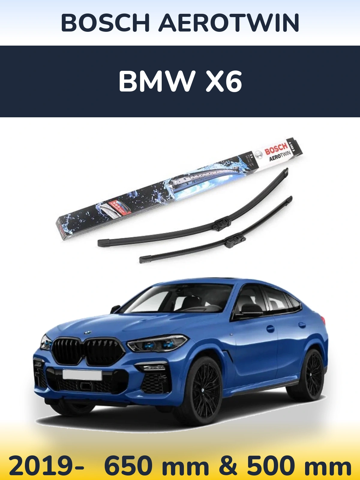 Front wiper blade set BOSCH AeroTwin 650 & 500 mm for BMW X6 2019-2026