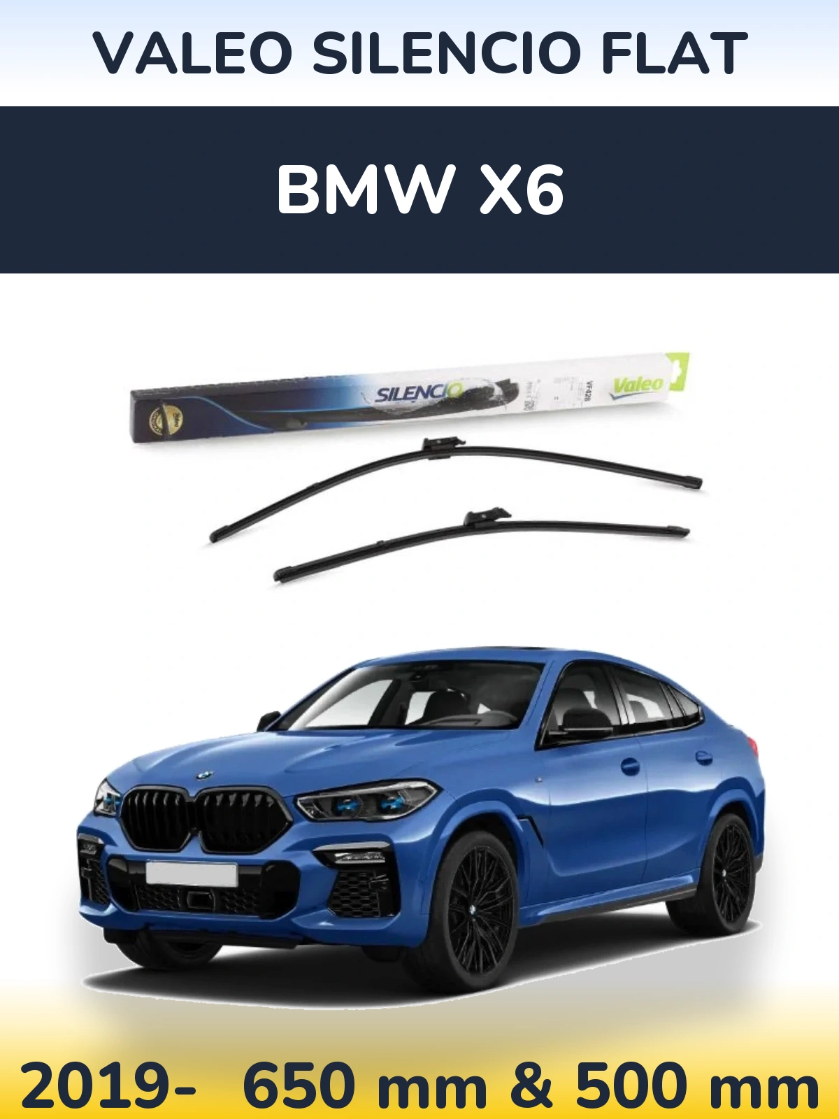 Комплект передніх щіток Valeo Silencio Flat 650 & 500 мм для BMW X6 2019-2026