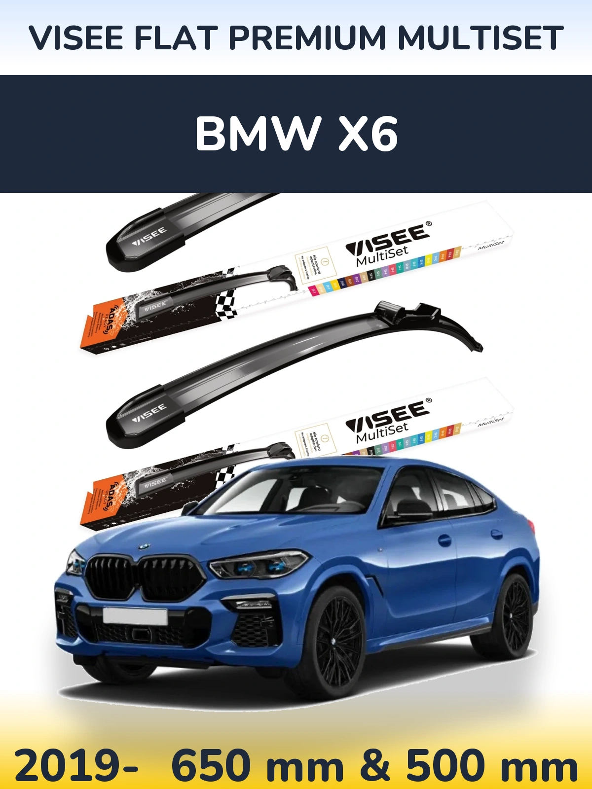 Front wiper blade set VISEE FLAT PREMIUM MultiSet 650 & 500 mm for BMW X6 2019-2026