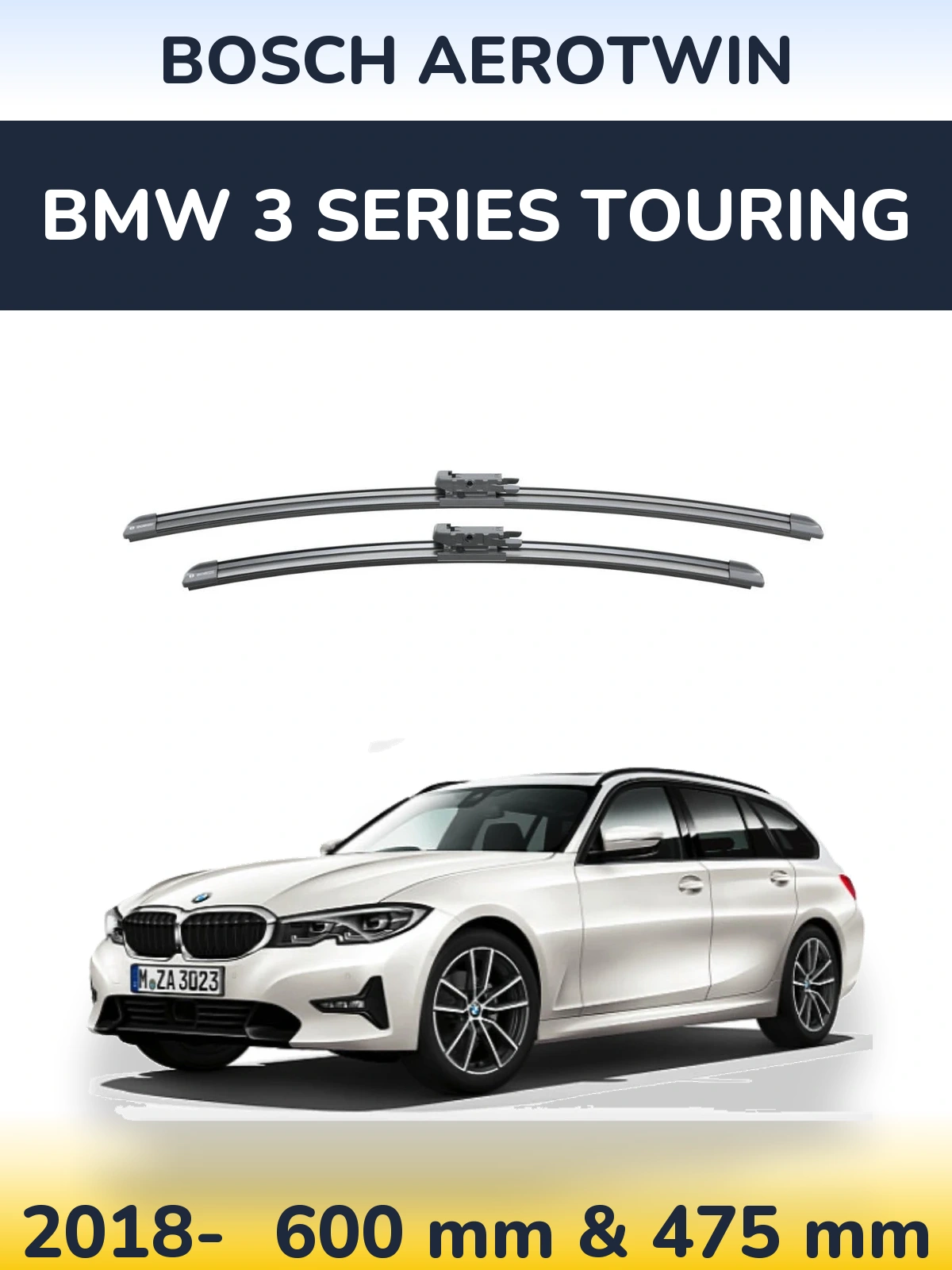 Front wiper blade set BOSCH AeroTwin 600 & 475 mm for BMW 3 Series Touring 2018-2026