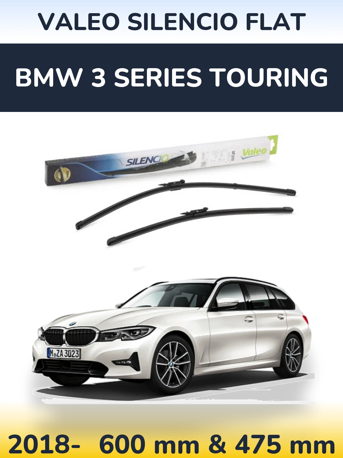 Komplet przednich wycieraczek Valeo Silencio Flat 600 & 475 mm do BMW Seria 3 Touring 2018-2026