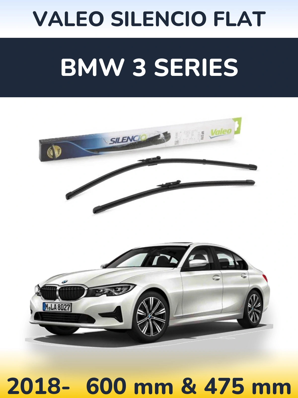 Komplet przednich wycieraczek Valeo Silencio Flat 600 & 475 mm do BMW Seria 3 2018-2026