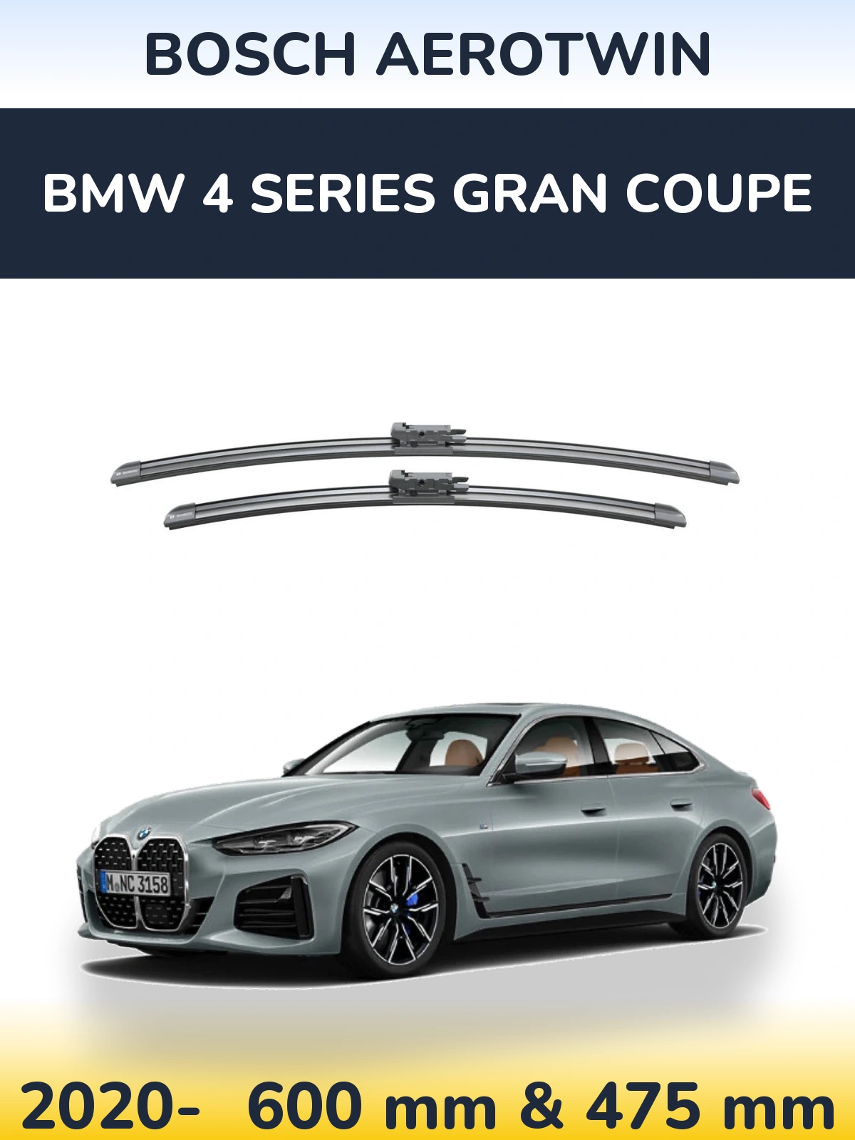 Комплект передних дворников BOSCH AeroTwin 600 & 475 мм для BMW 4 Series Gran Coupe 2020-2026
