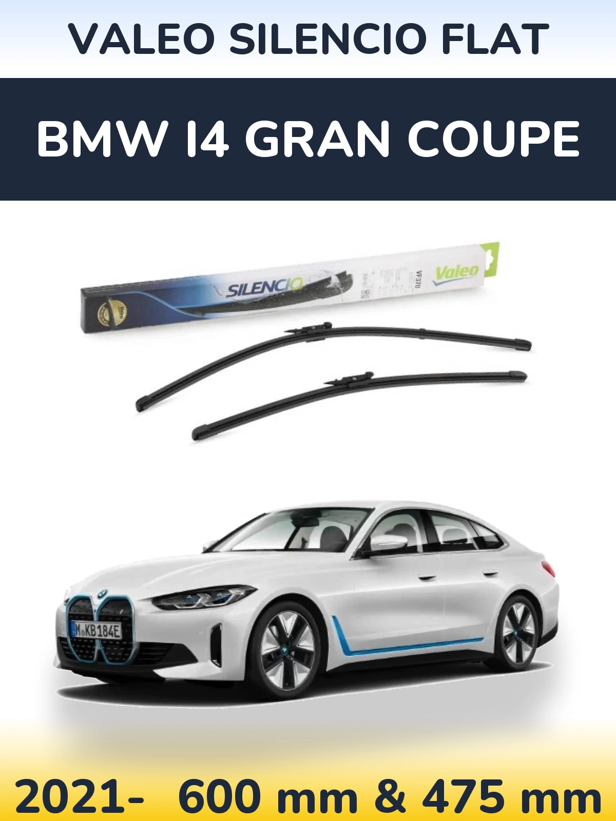 Front wiper blade set Valeo Silencio Flat 600 & 475 mm for BMW i4 Gran Coupe 2021-2026