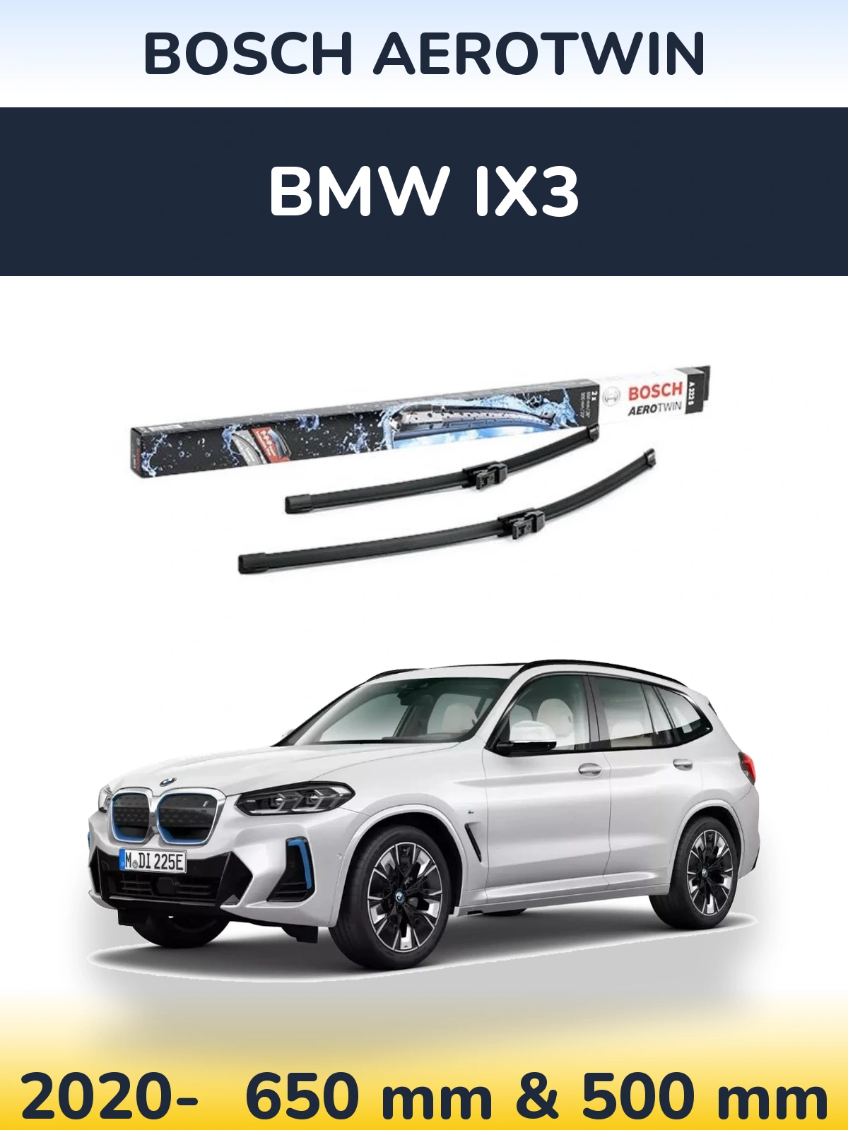 Front wiper blade set BOSCH AeroTwin 650 & 500 mm for BMW iX3 2020-2026
