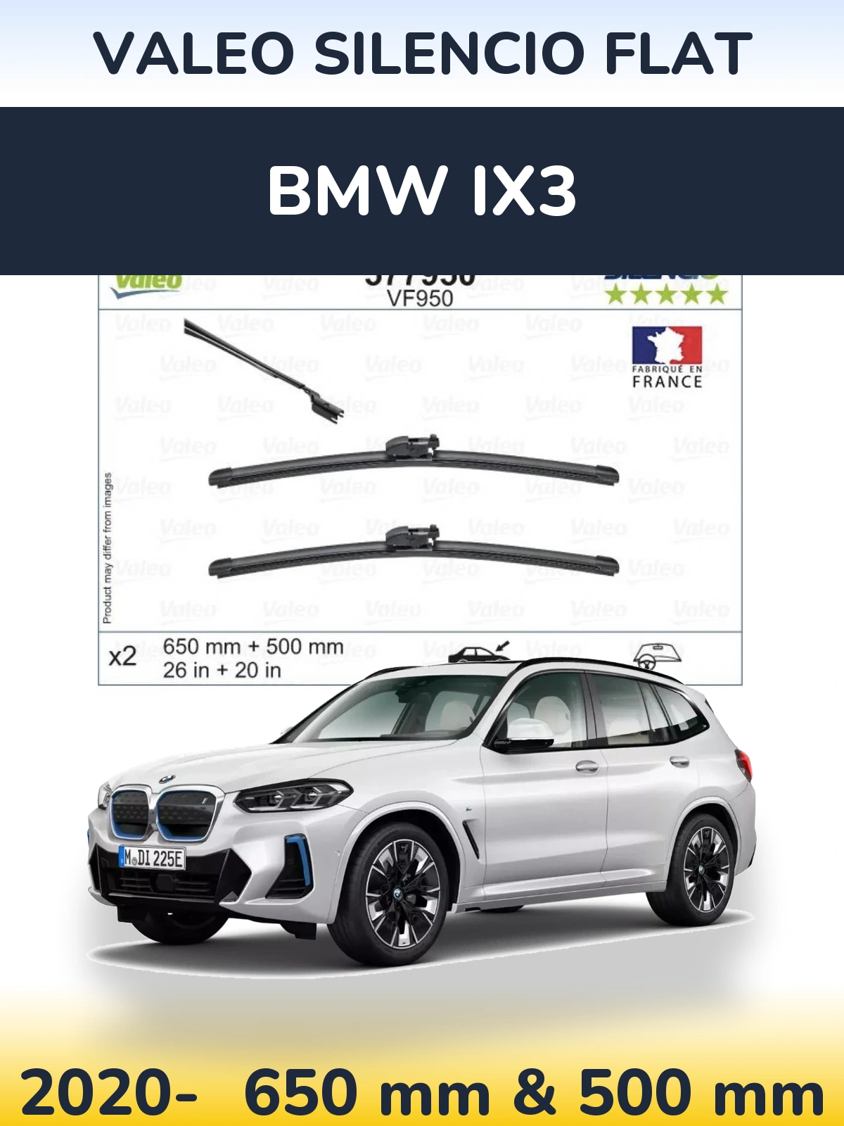 Komplet przednich wycieraczek Valeo Silencio Flat 650 & 500 mm do BMW iX3 2020-2026