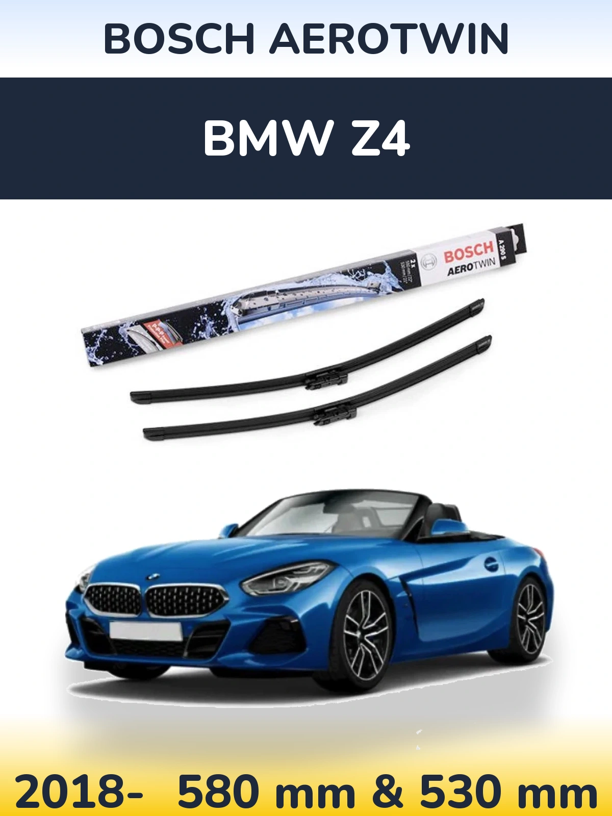 Front wiper blade set BOSCH AeroTwin 550 & 530 mm for BMW Z4 2018-2026