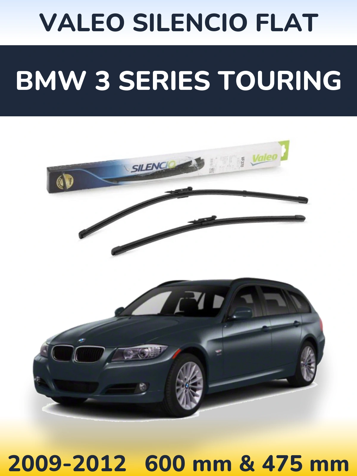 Комплект передніх щіток Valeo Silencio Flat 600 & 475 мм для BMW 3 Series Touring 2009-2012