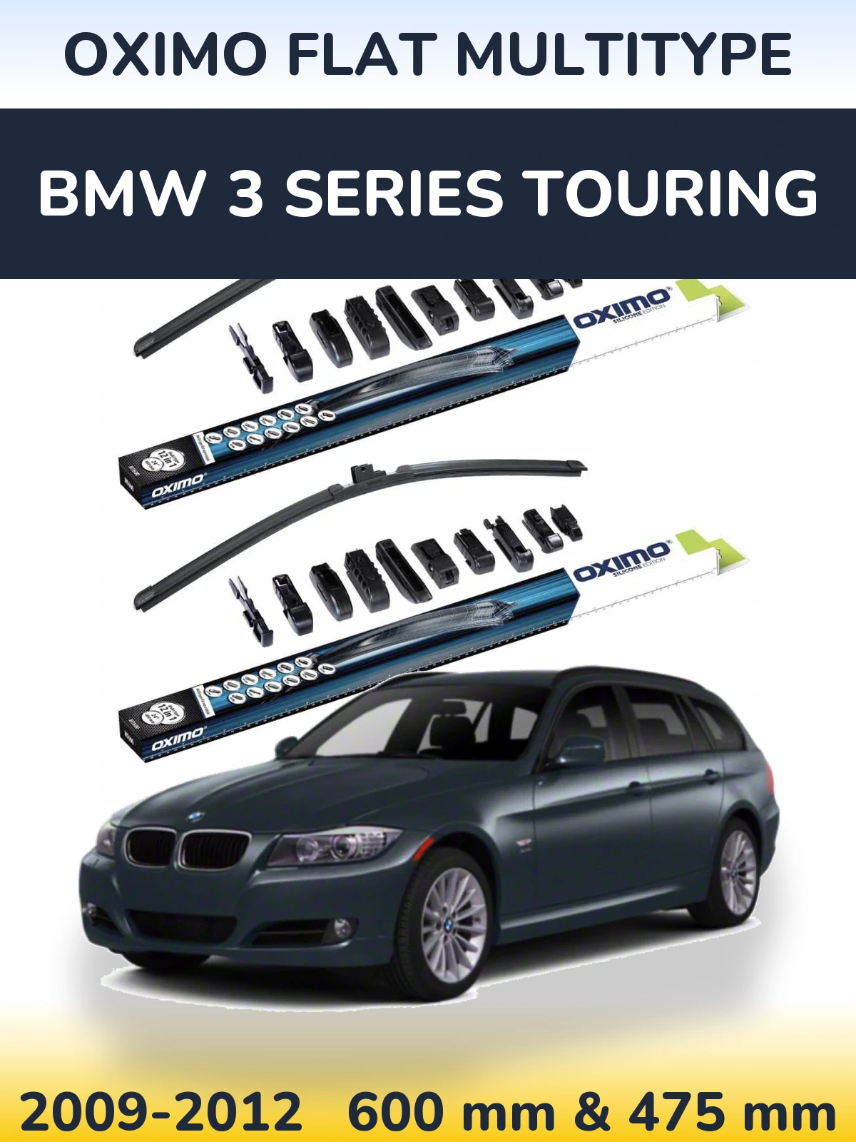 Комплект передніх щіток Oximo Flat MultiТипe 600 & 475 мм для BMW 3 Series Touring 2009-2012