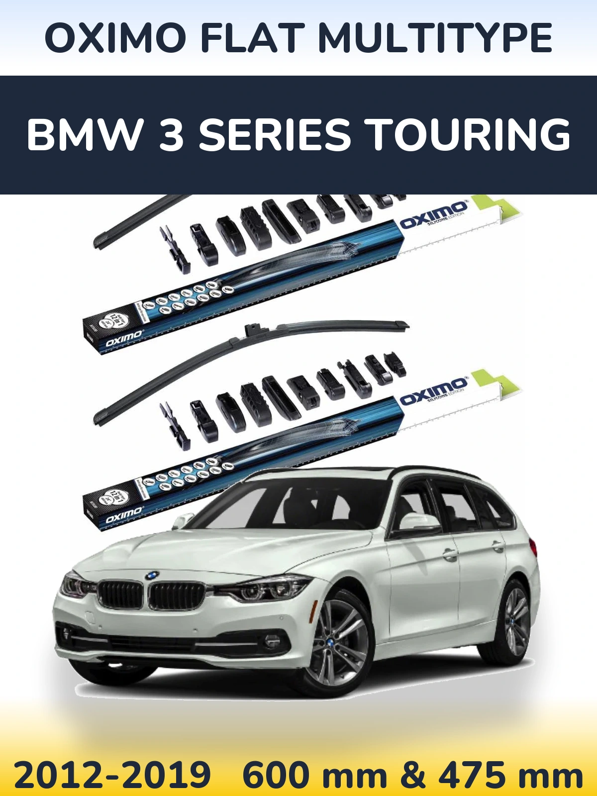 Комплект передних дворников Oximo Flat MultiТипe 600 & 475 мм для BMW 3 Series Touring 2012-2019