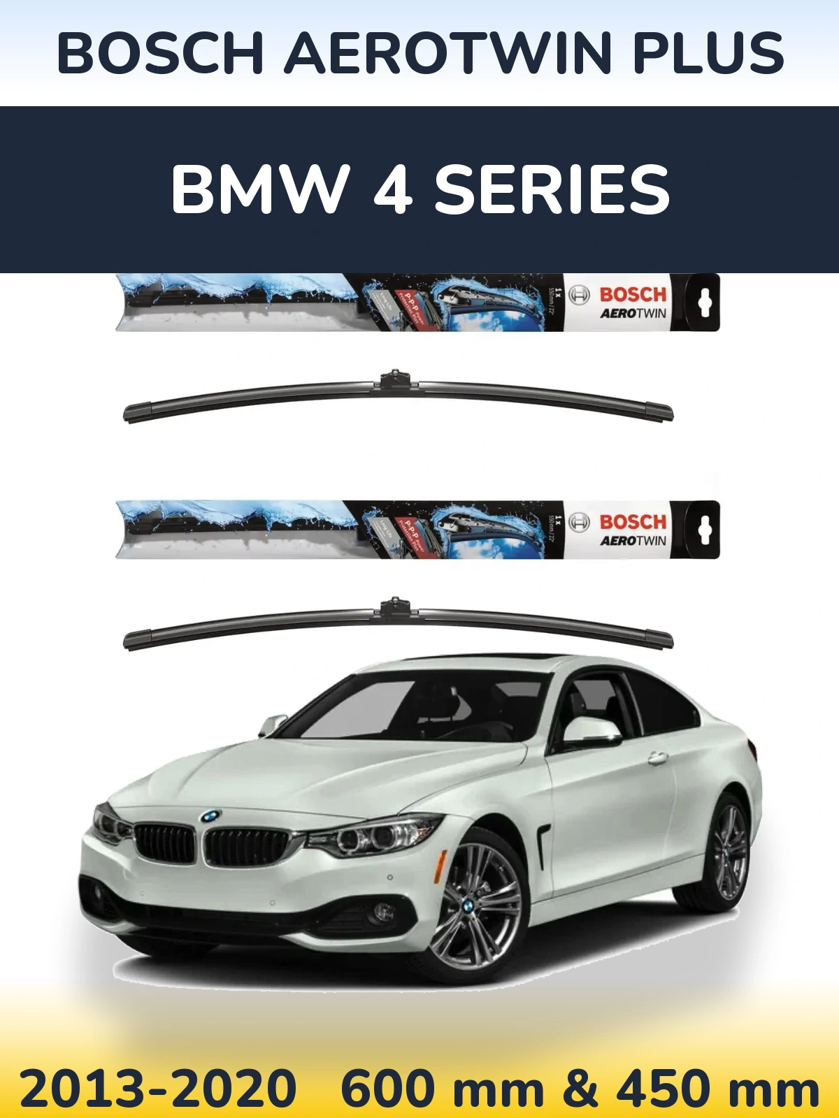 Front wiper blade set BOSCH AeroTwin Plus 600 & 450 mm for BMW 4 Series 2013-2020