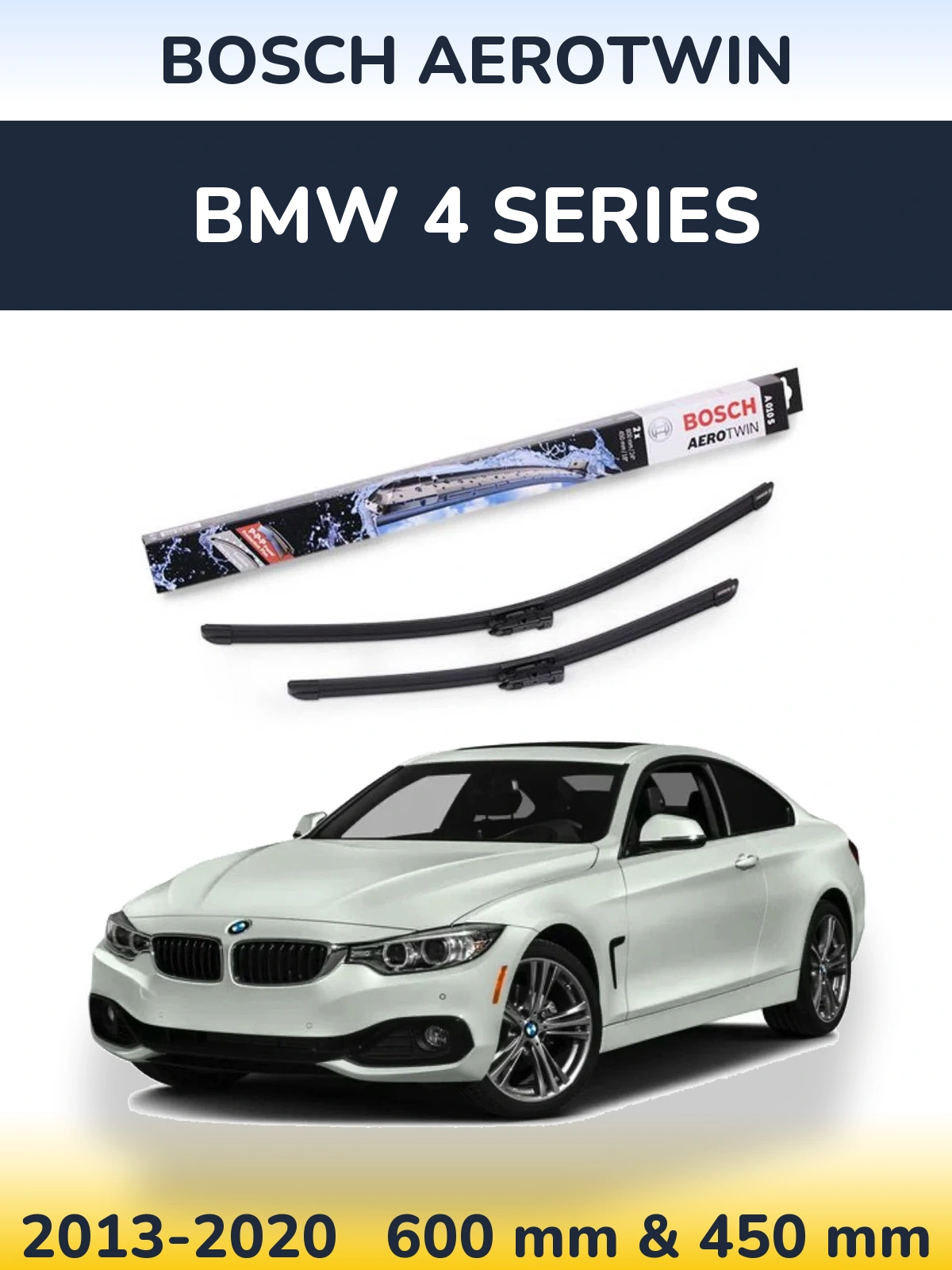 Front wiper blade set BOSCH AeroTwin 600 & 450 mm for BMW 4 Series 2013-2020