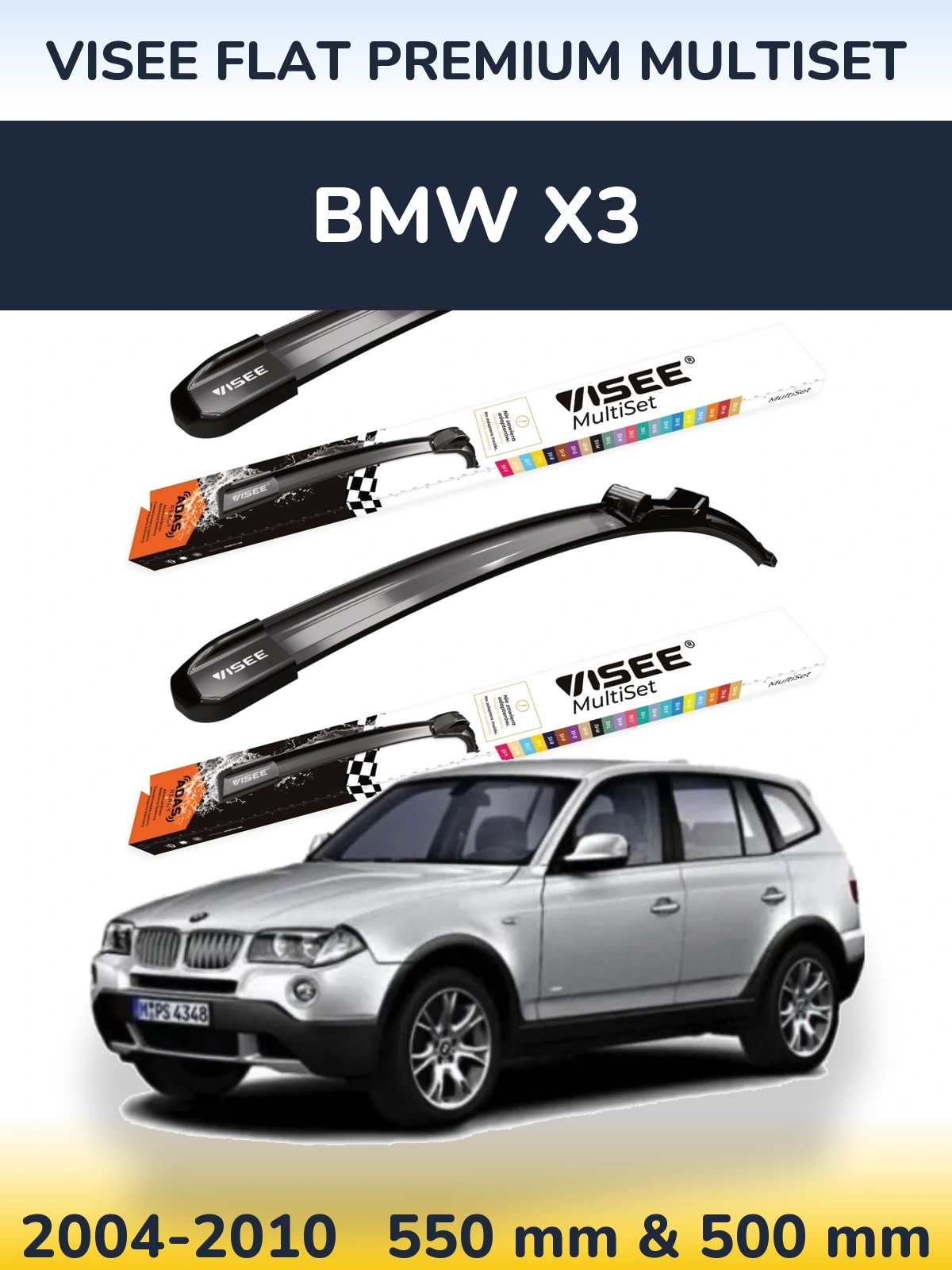 Komplet przednich wycieraczek VISEE FLAT PREMIUM MultiSet 550 & 500 mm do BMW X3 2004-2010