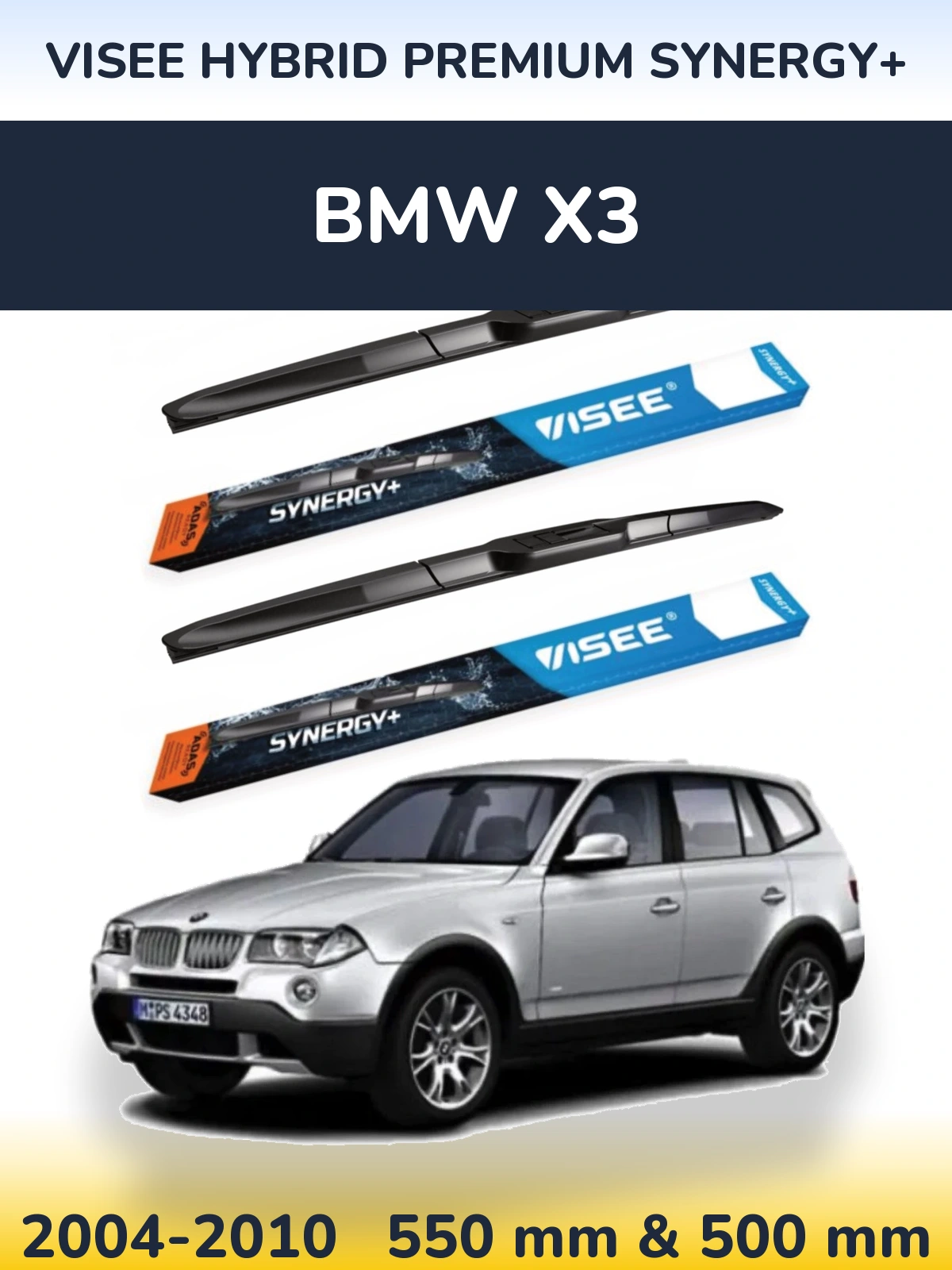 Front wiper blade set VISEE HYBRID PREMIUM SYNERGY+ 550 & 500 mm for BMW X3 2004-2010