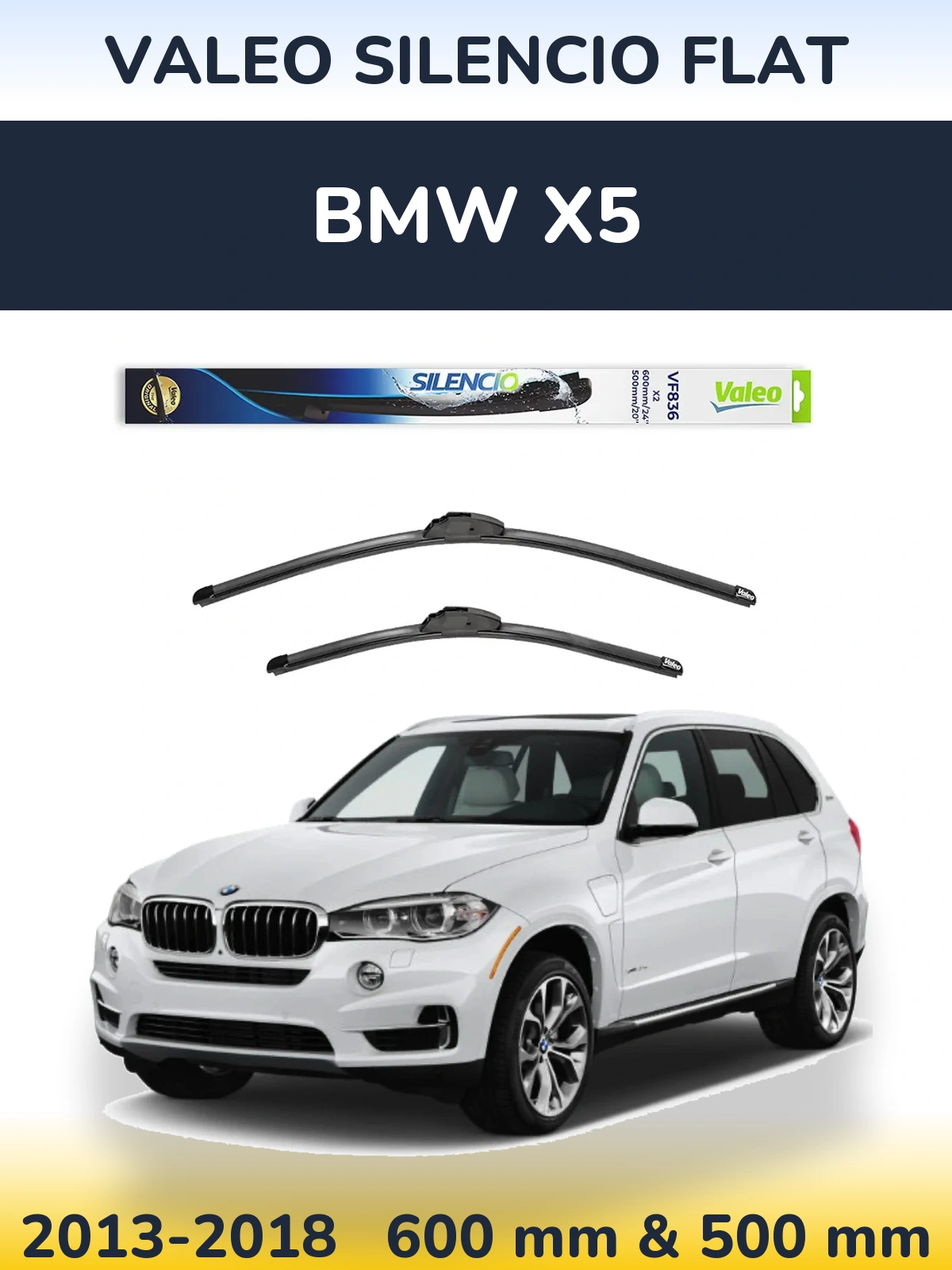Комплект передніх щіток Valeo Silencio Flat 600 & 500 мм для BMW X5 2013-2018