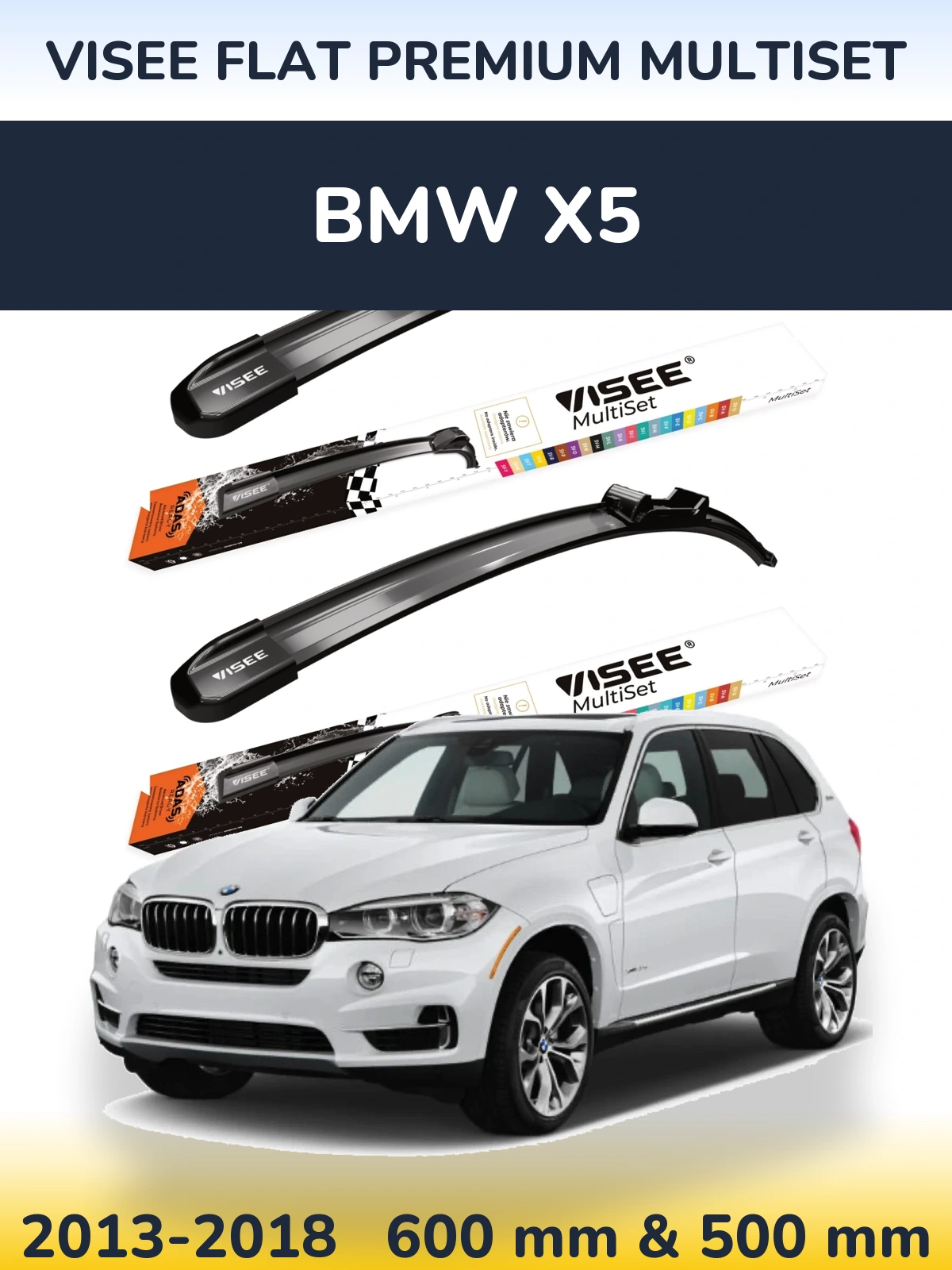 Комплект передних дворников VISEE FLAT PREMIUM MultiSet 600 & 500 мм для BMW X5 2013-2018