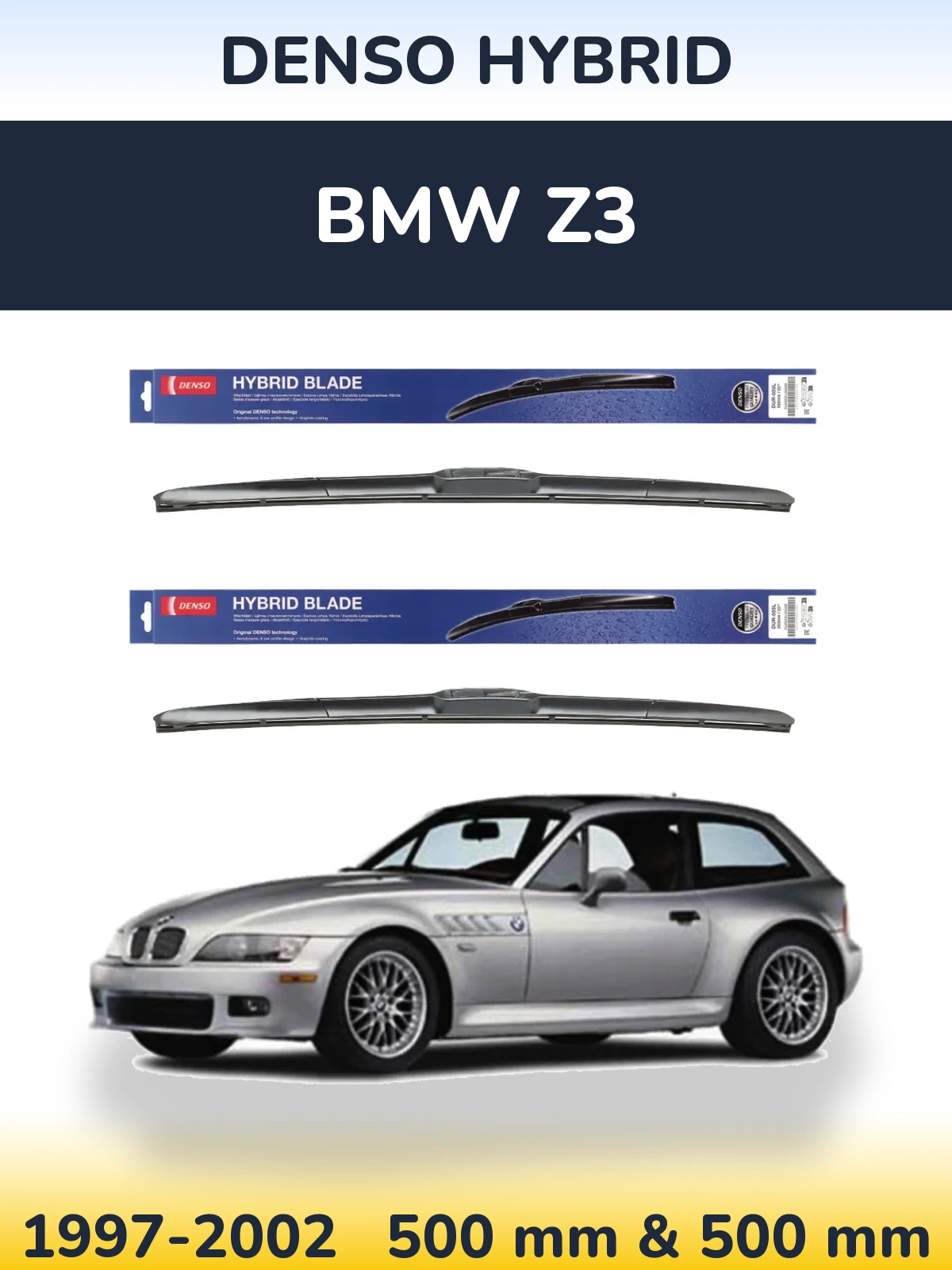 Комплект передних дворников Denso Hybrid 500 & 500 мм для BMW Z3 1997-2002