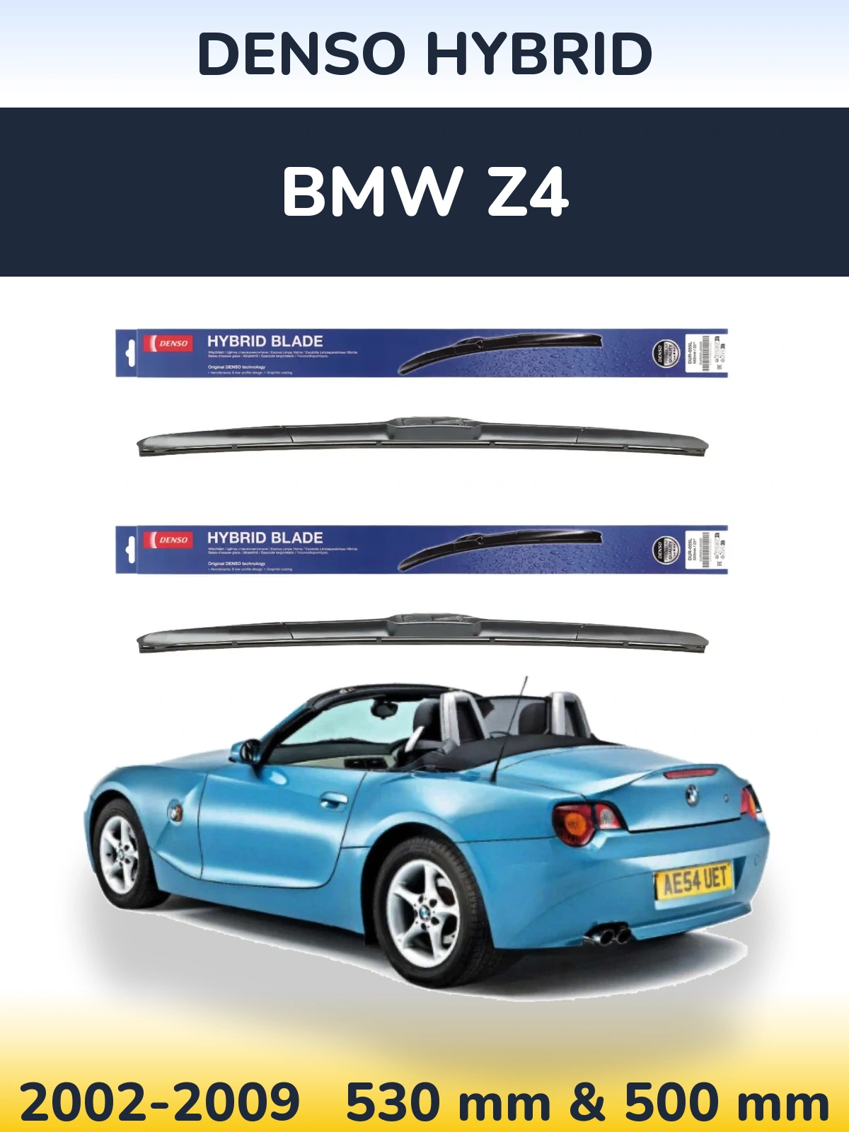 Комплект передних дворников Denso Hybrid 530 & 500 мм для BMW Z4 2002-2009