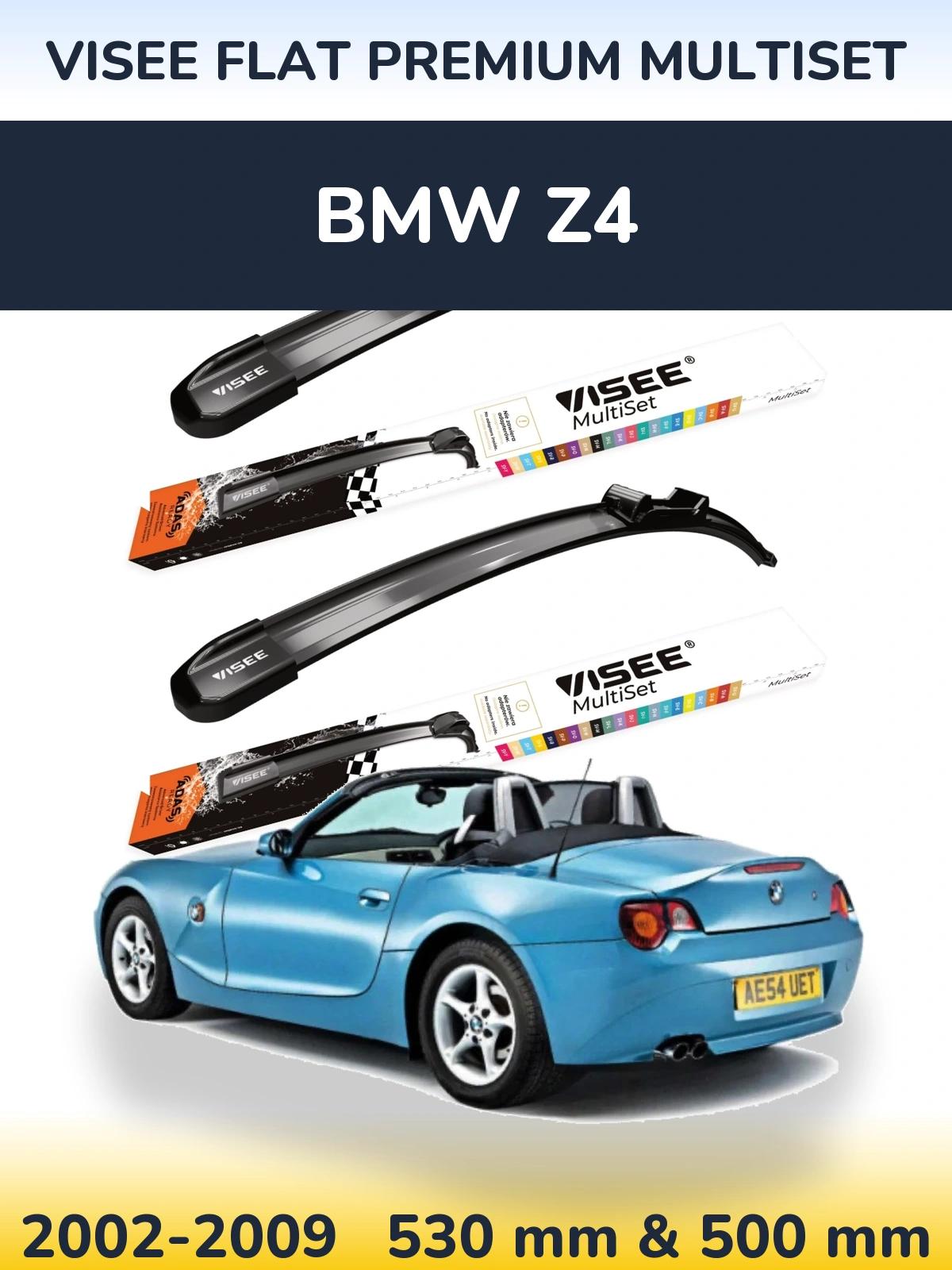 Front wiper blade set VISEE FLAT PREMIUM MultiSet 530 & 500 mm for BMW Z4 2002-2009