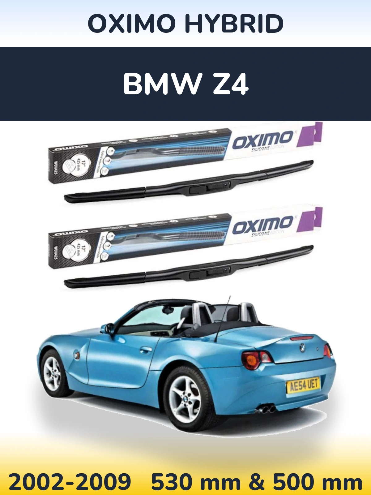 Комплект передних дворников Oximo Hybrid 530 & 500 мм для BMW Z4 2002-2009