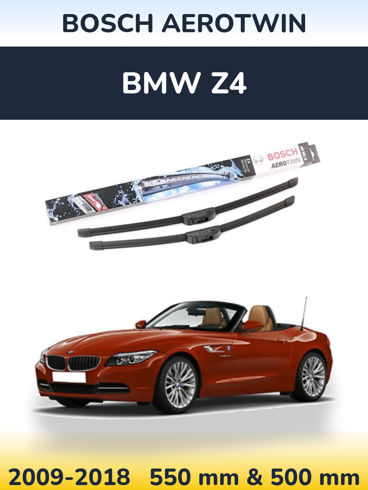 Front wiper blade set BOSCH AeroTwin 550 & 500 mm for BMW Z4 2009-2018