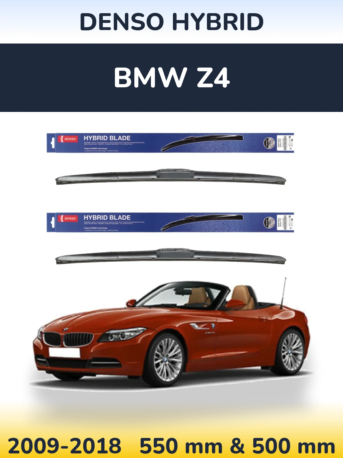 Комплект передних дворников Denso Hybrid 550 & 500 мм для BMW Z4 2009-2018