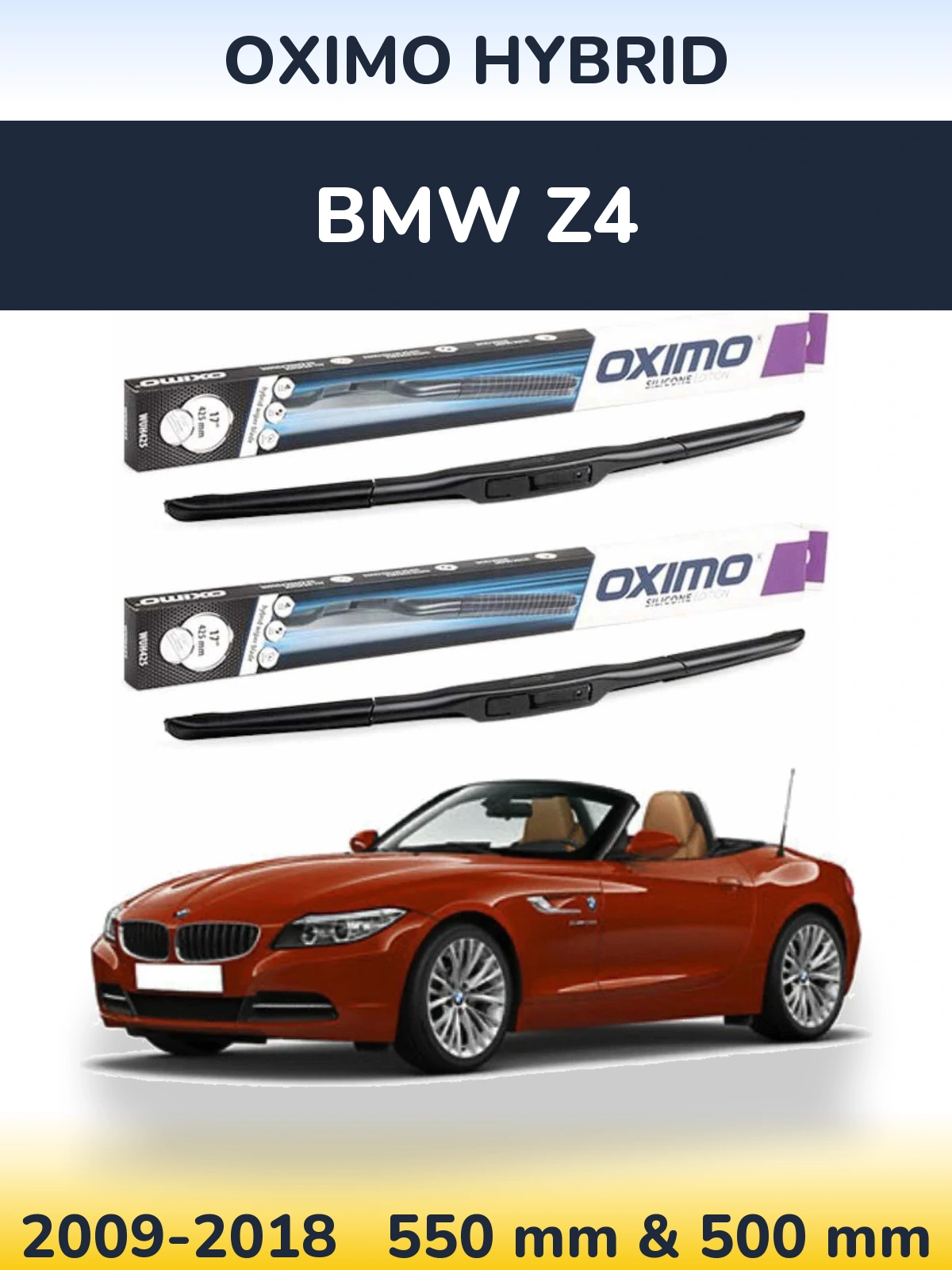 Комплект передних дворников Oximo Hybrid 550 & 500 мм для BMW Z4 2009-2018