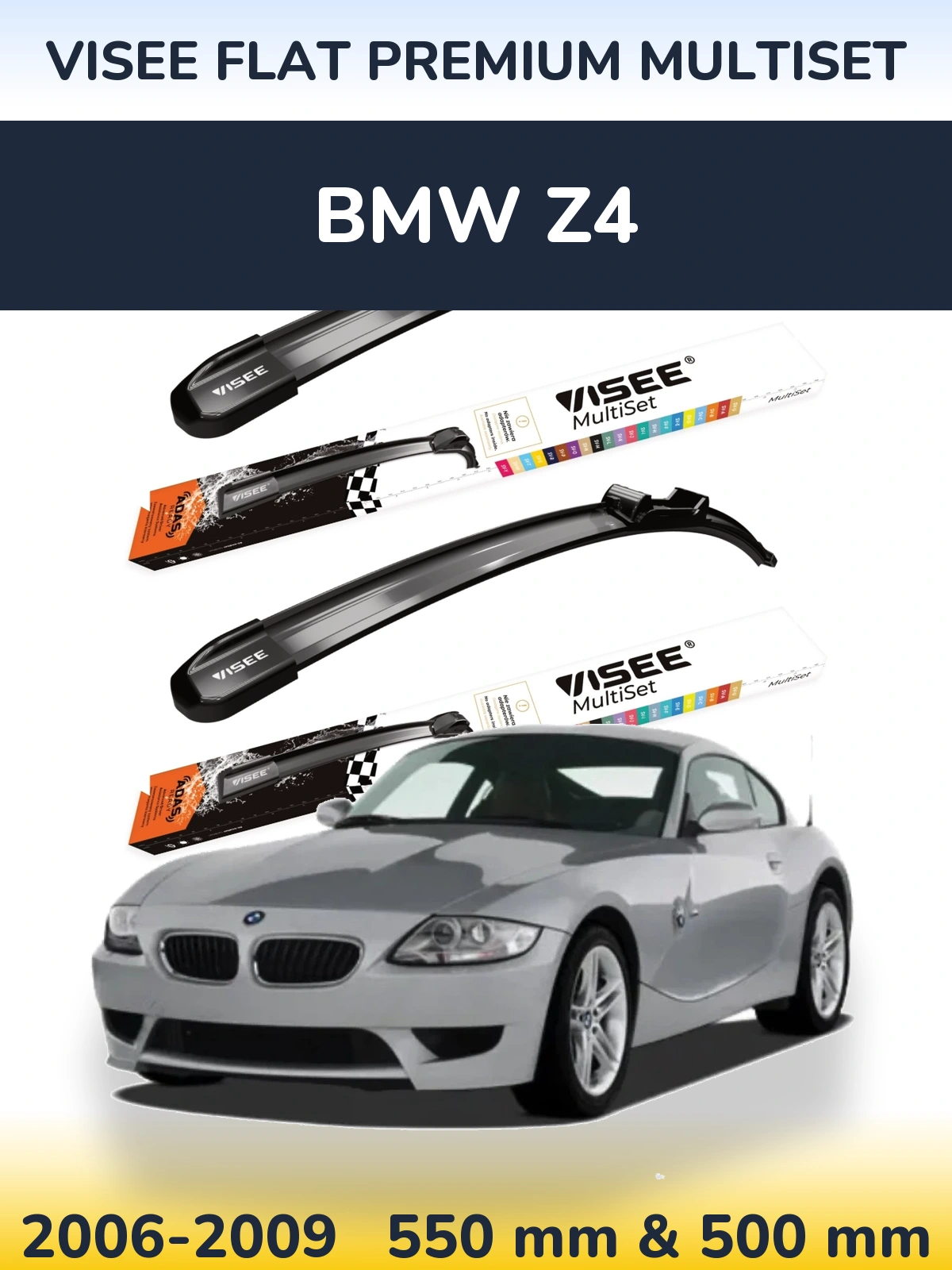 Front wiper blade set VISEE FLAT PREMIUM MultiSet 550 & 500 mm for BMW Z4 2006-2009