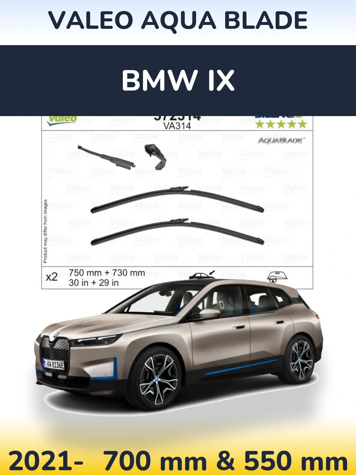 Komplet przednich wycieraczek Valeo Aqua Blade 700 & 550 mm do BMW iX 2021-2026