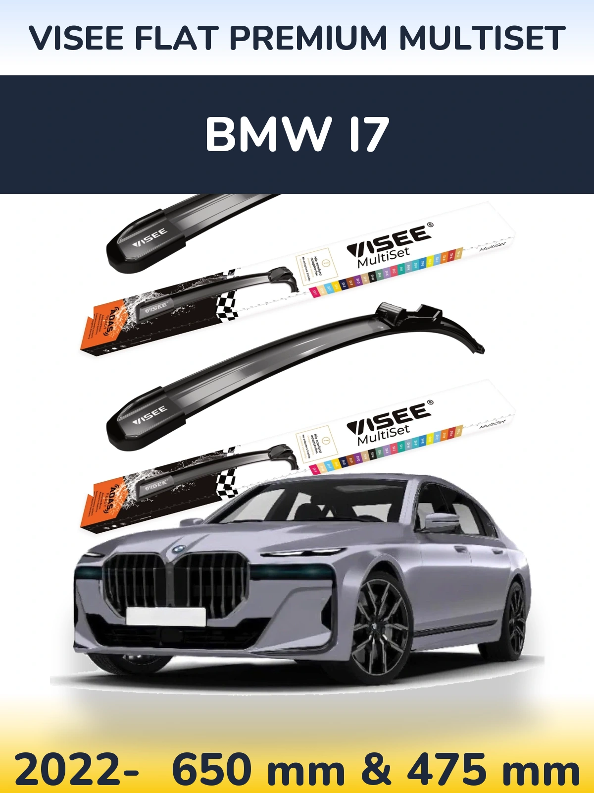 Front wiper blade set VISEE FLAT PREMIUM MultiSet 650 & 475 mm for BMW i7 2022-2026