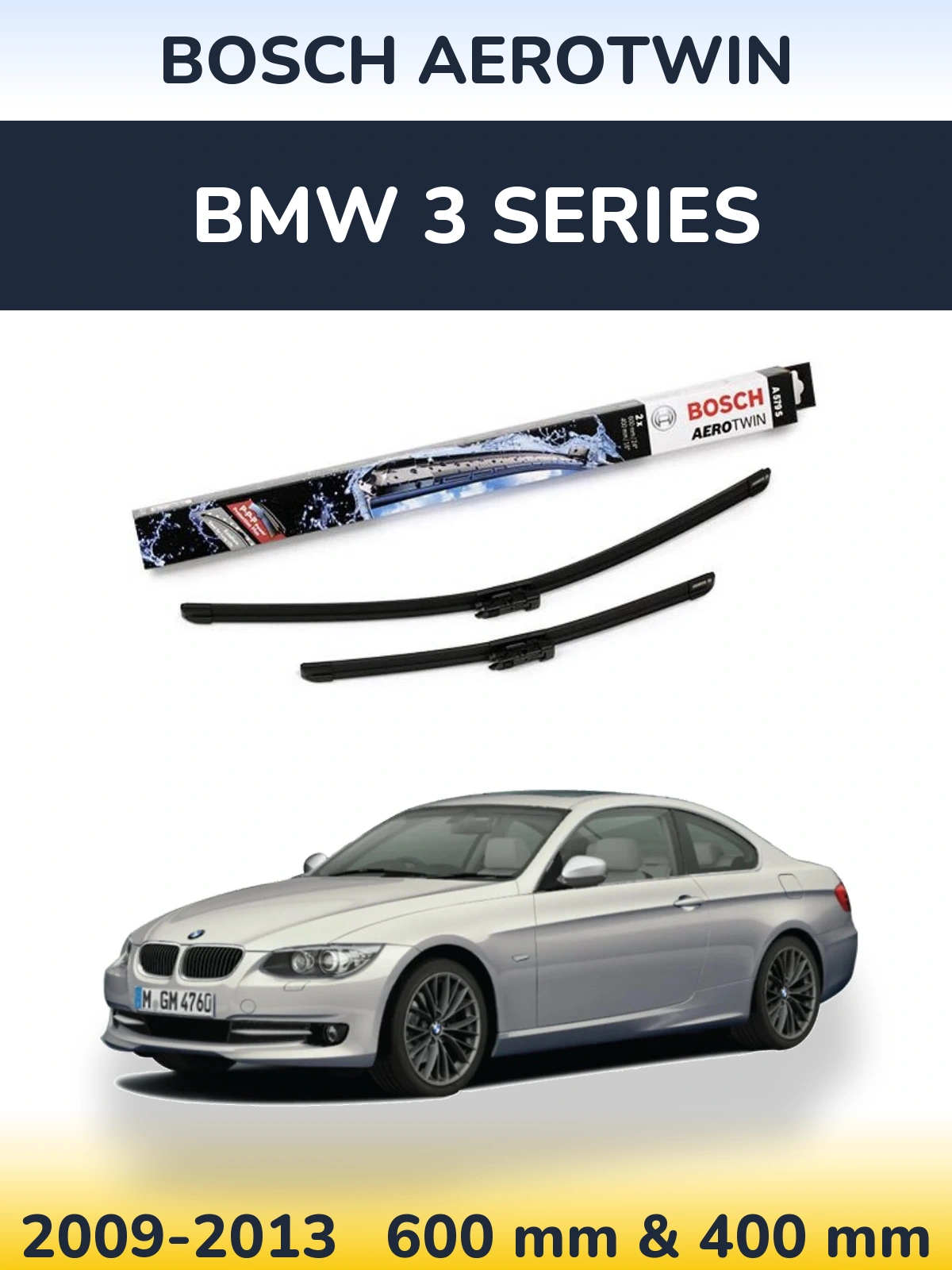 Комплект передних дворников BOSCH AeroTwin 600 & 400 мм для BMW 3 Series 2009-2013