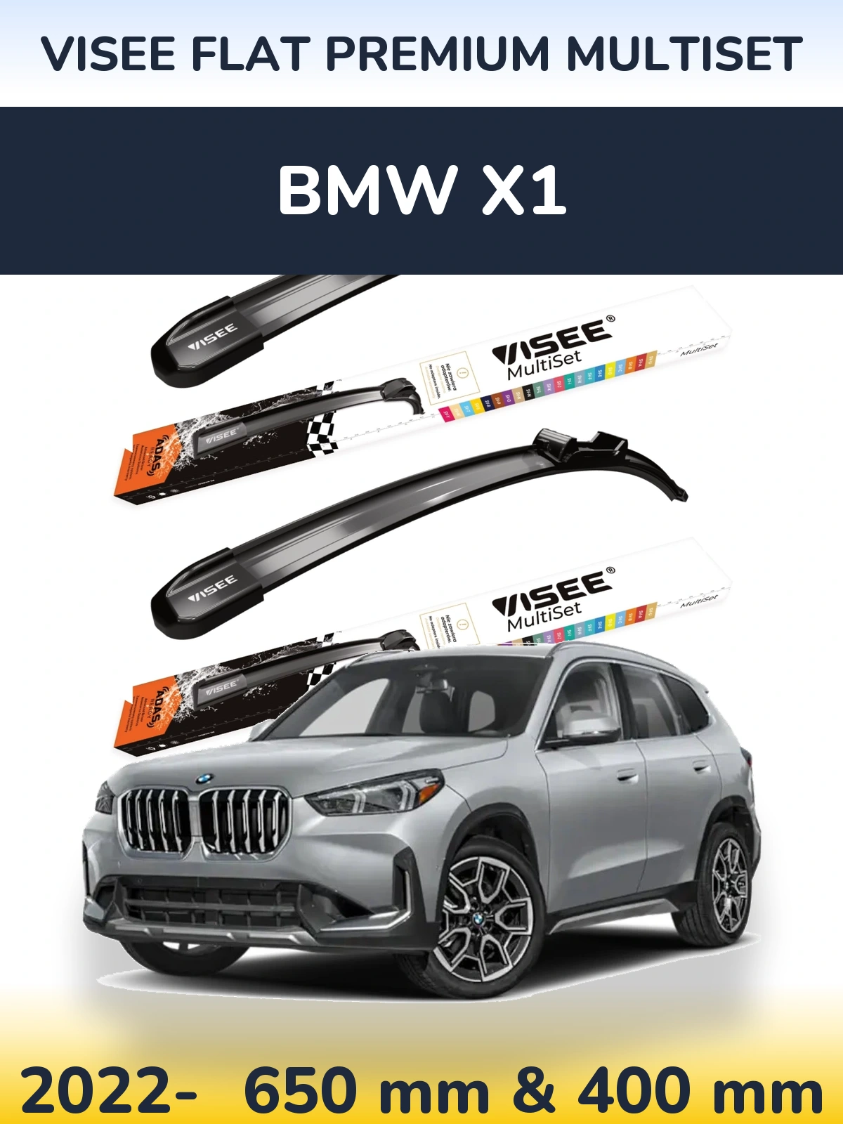 Komplet przednich wycieraczek VISEE FLAT PREMIUM MultiSet 650 & 400 mm do BMW X1 2022-2026
