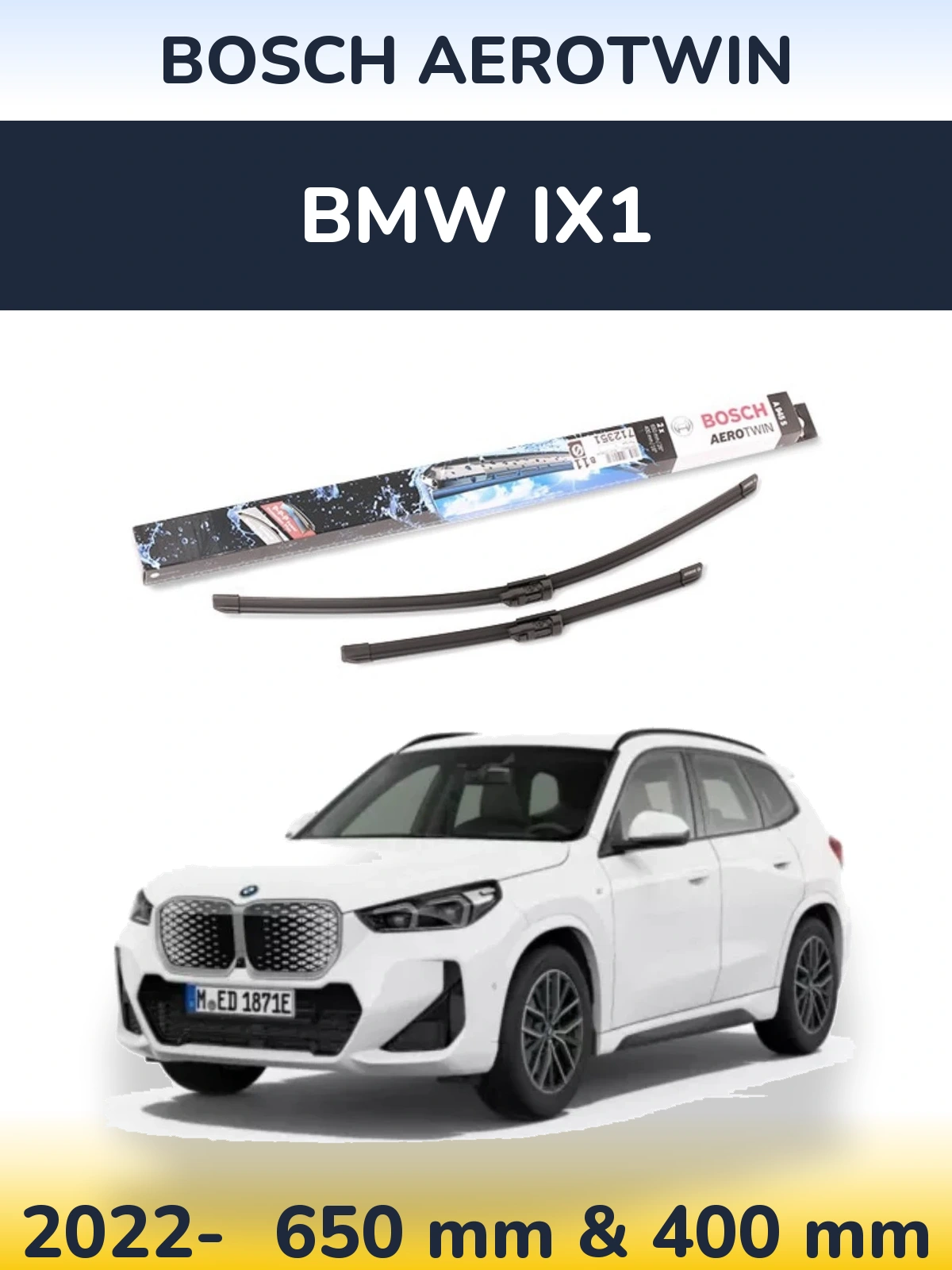 Front wiper blade set BOSCH AeroTwin 650 & 400 mm for BMW iX1 2022-2026