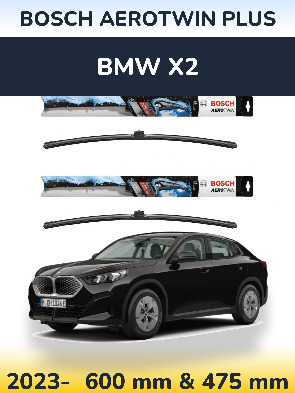 Комплект передніх щіток BOSCH AeroTwin Plus 600 & 475 мм для BMW X2 2023-2026