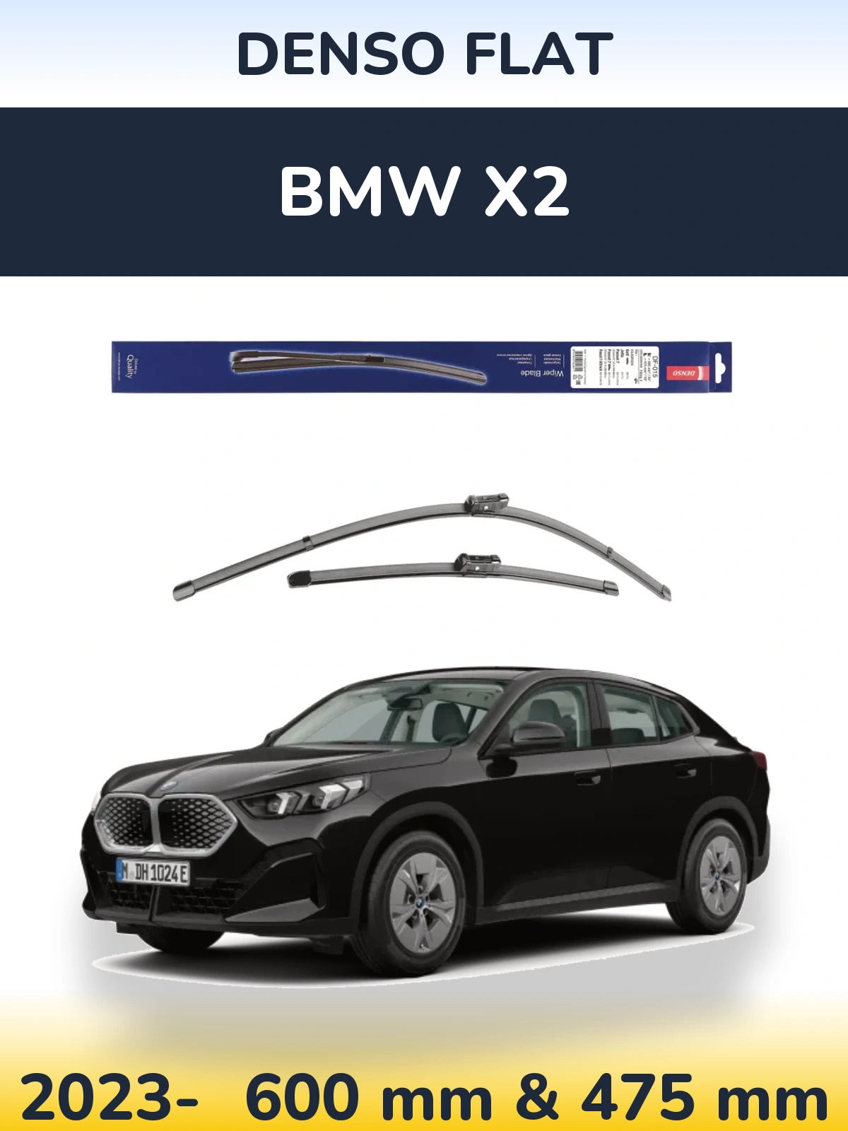 Front wiper blade set Denso Flat 600 & 475 mm for BMW X2 2023-2026