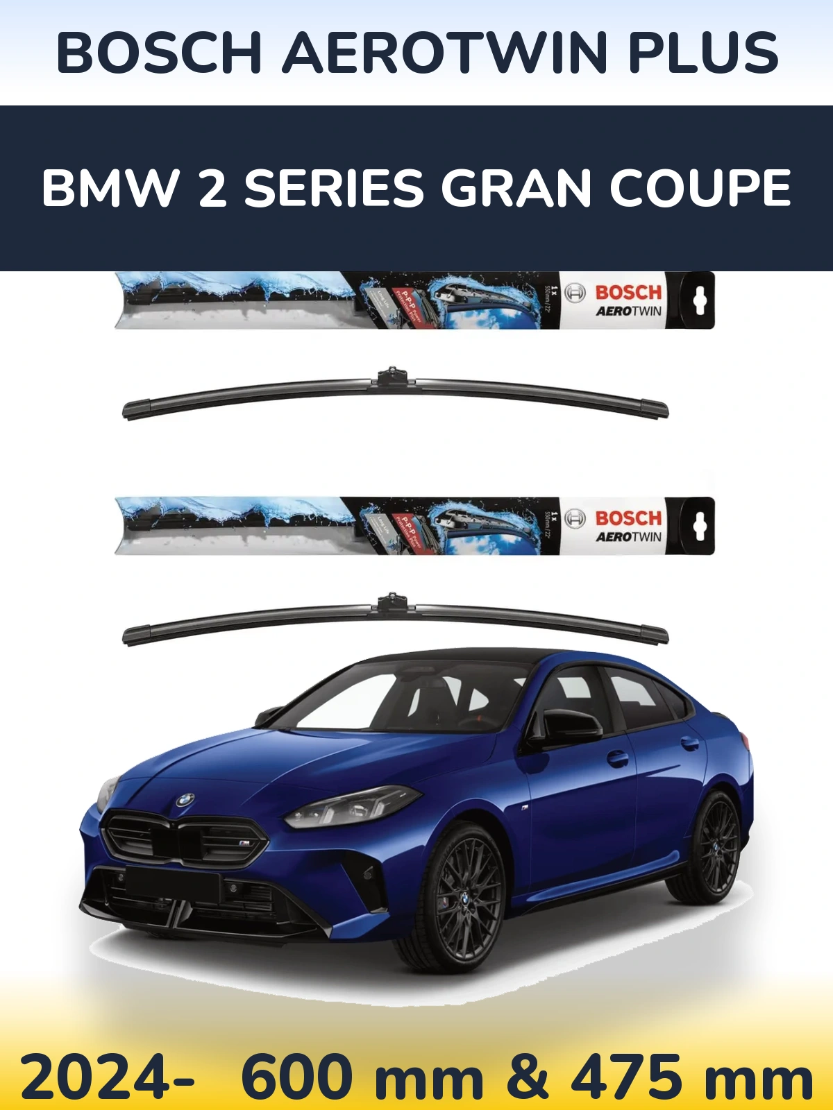 Комплект передних дворников BOSCH AeroTwin Plus 600 & 475 мм для BMW 2 Series Gran Coupe 2024-2026