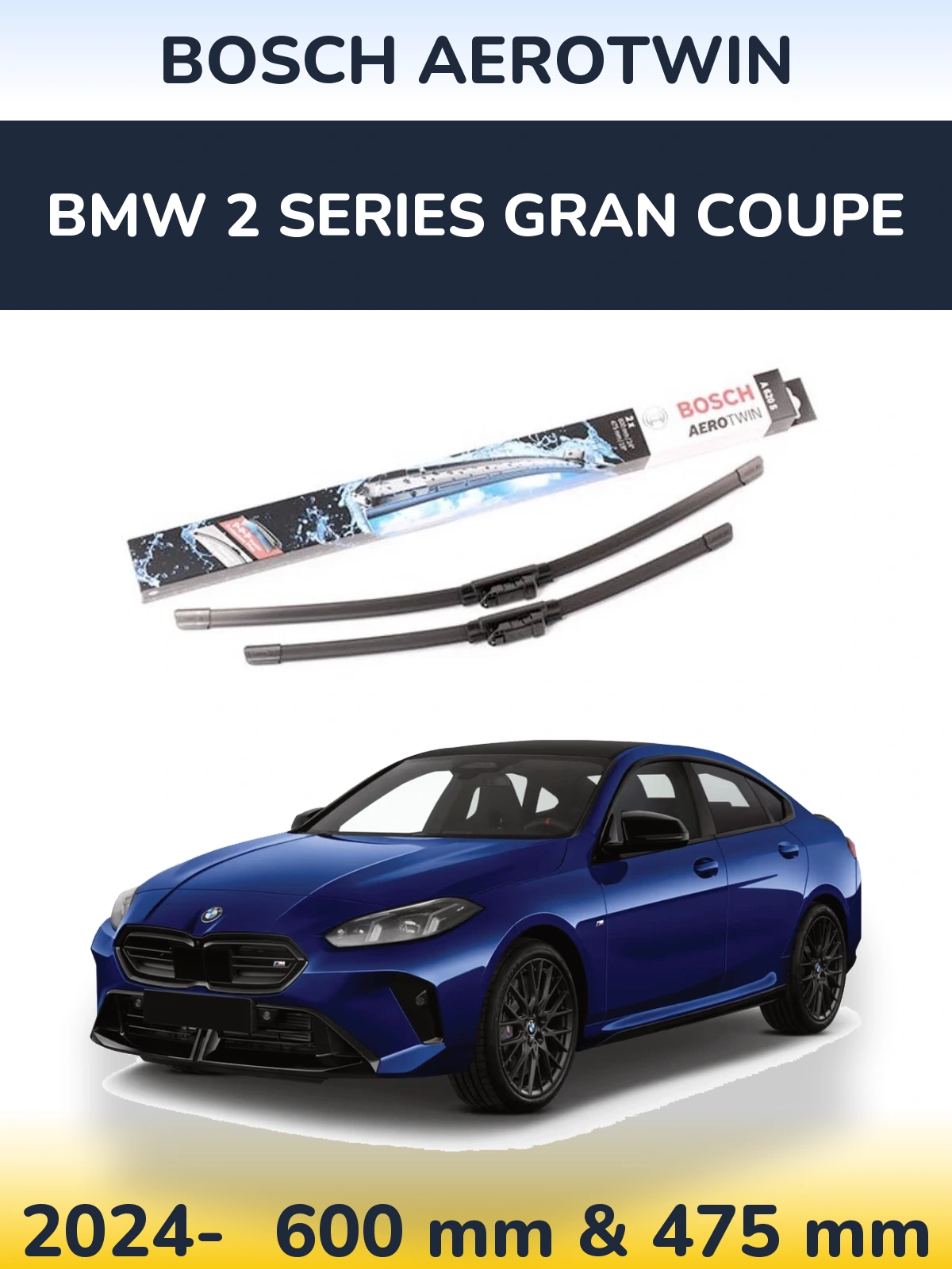Комплект передних дворников BOSCH AeroTwin 600 & 475 мм для BMW 2 Series Gran Coupe 2024-2026