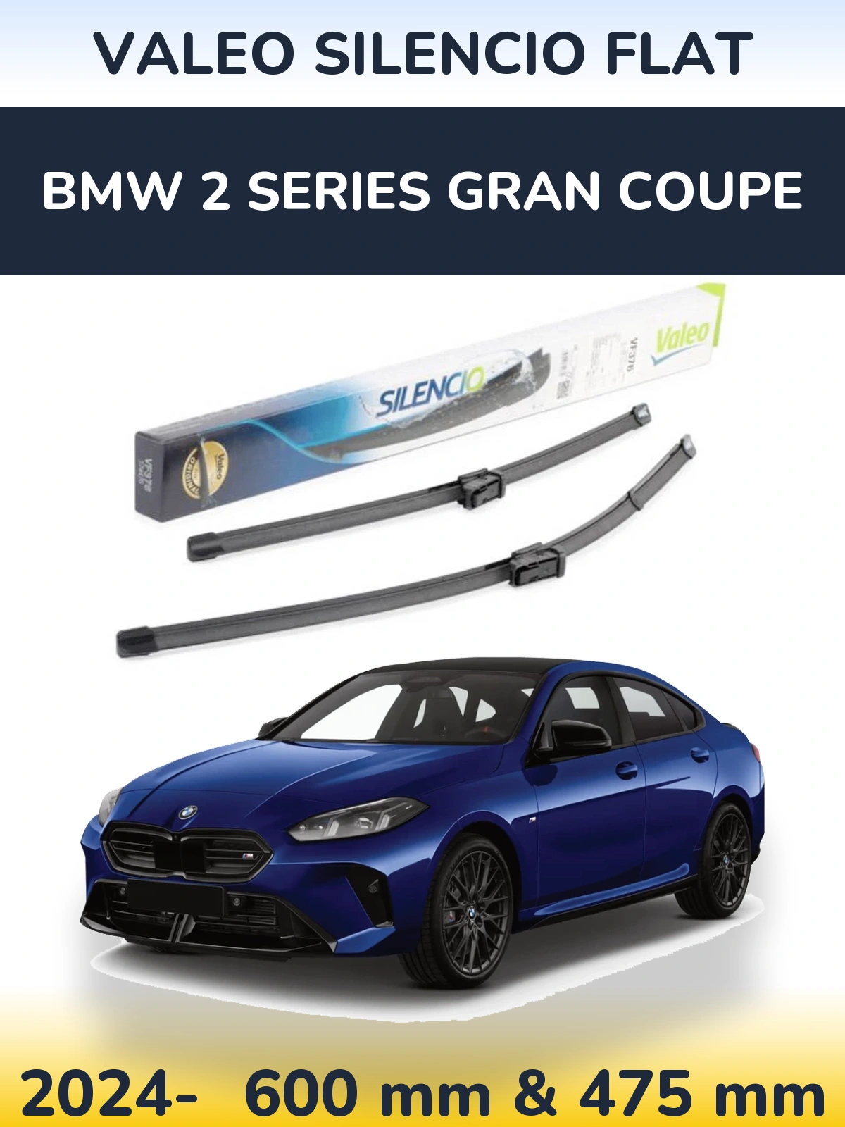 Комплект передніх щіток Valeo Silencio Flat 600 & 475 мм для BMW 2 Series Gran Coupe 2024-2026