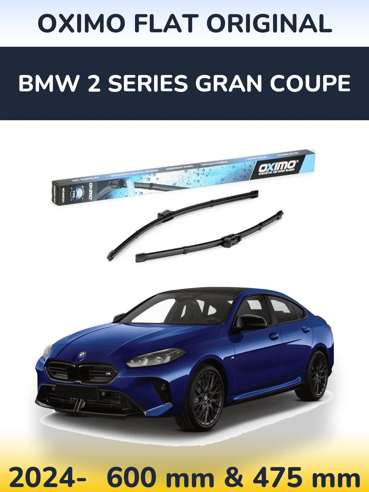 Комплект передних дворников Oximo Flat Original 600 & 475 мм для BMW 2 Series Gran Coupe 2024-2026