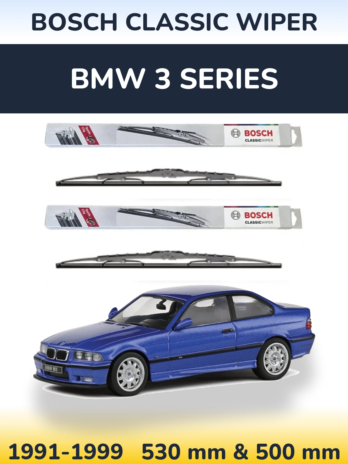 Front wiper blade set BOSCH Classic Wiper 530 & 500 mm for BMW 3 Series 1991-1999